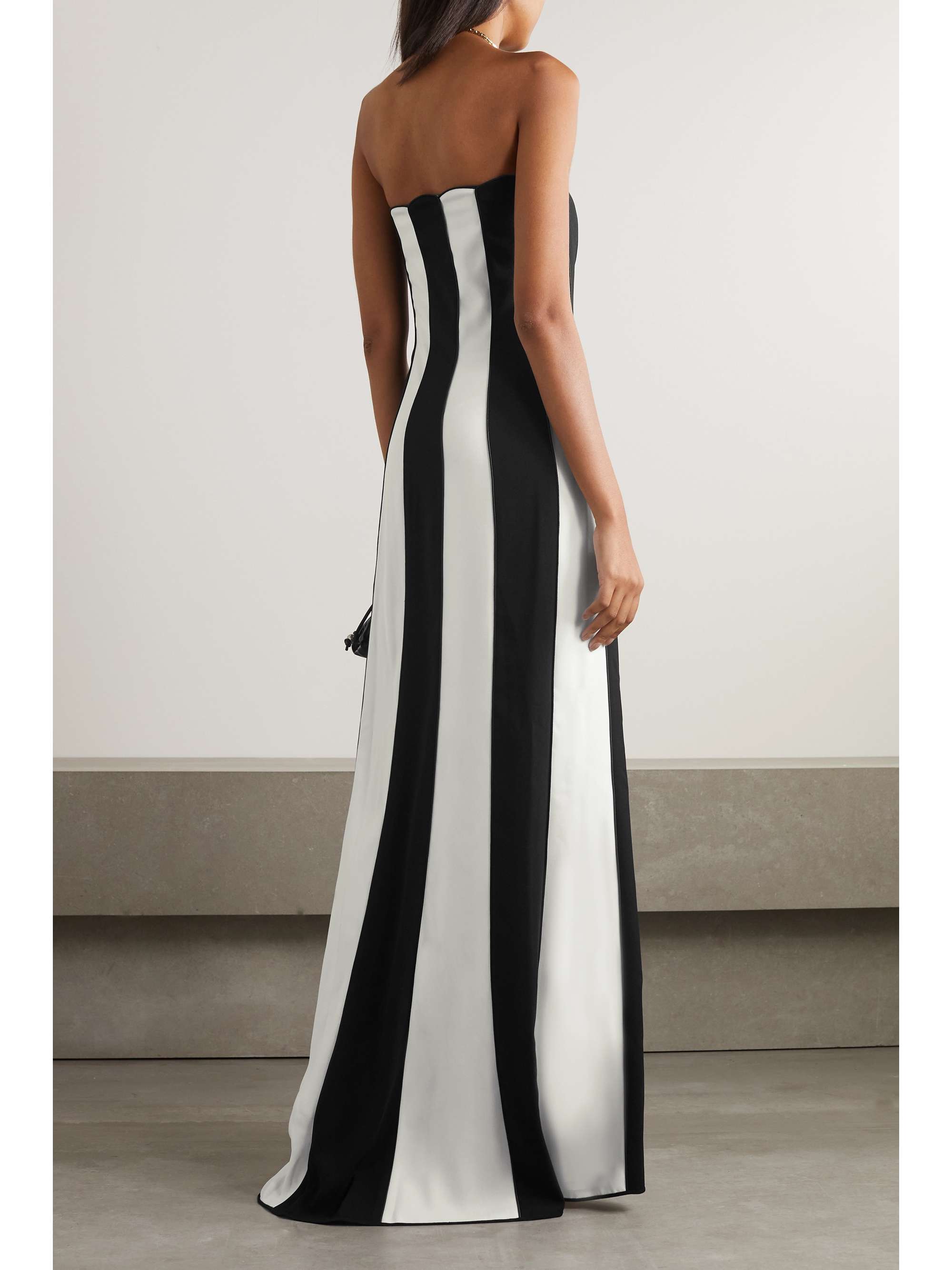 VALENTINO GARAVANI Strapless scalloped striped crepe gown