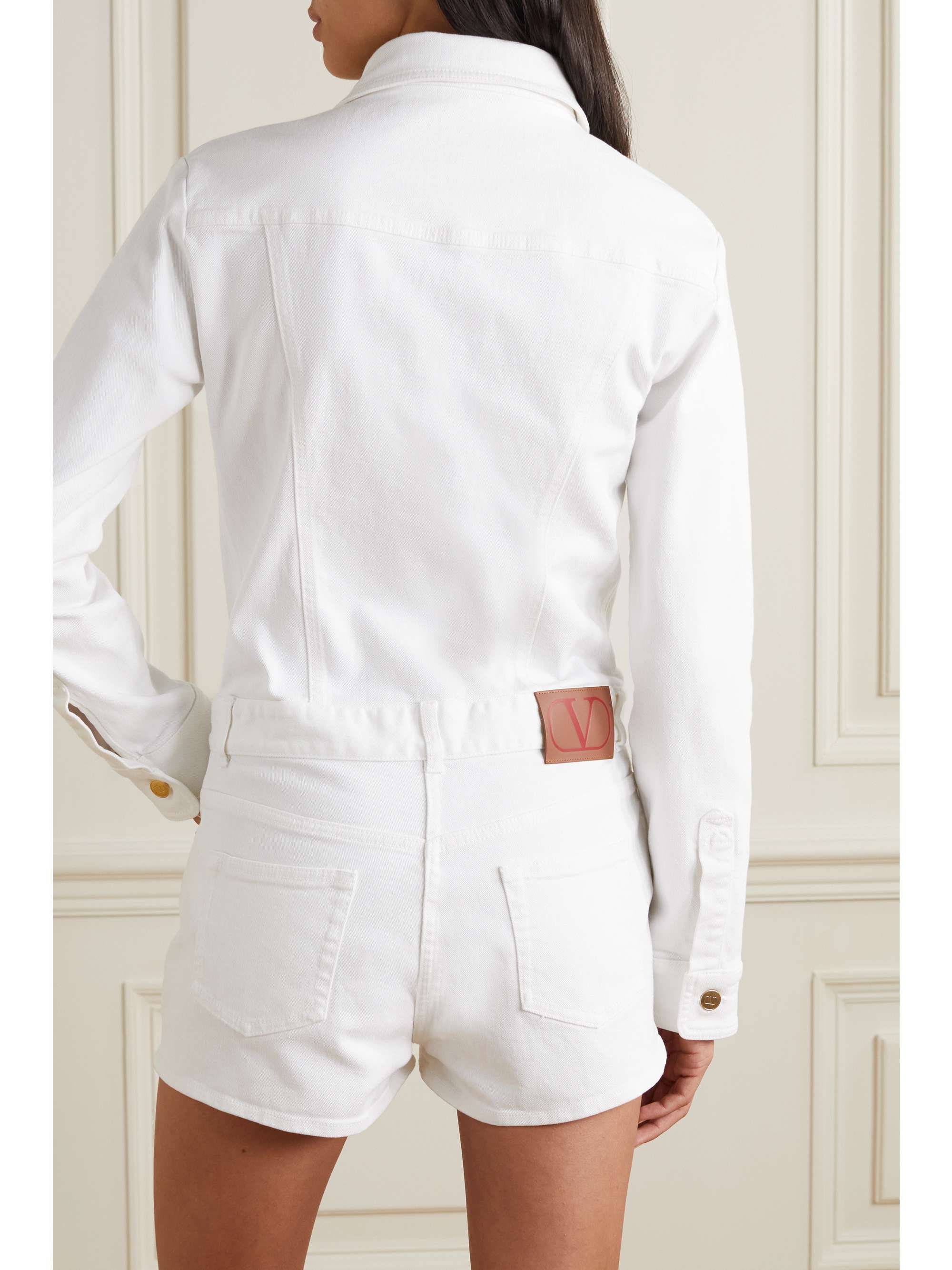 VALENTINO GARAVANI Embellished denim playsuit