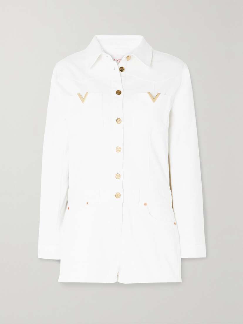 Valentino Garavani Embellished Denim Playsuit