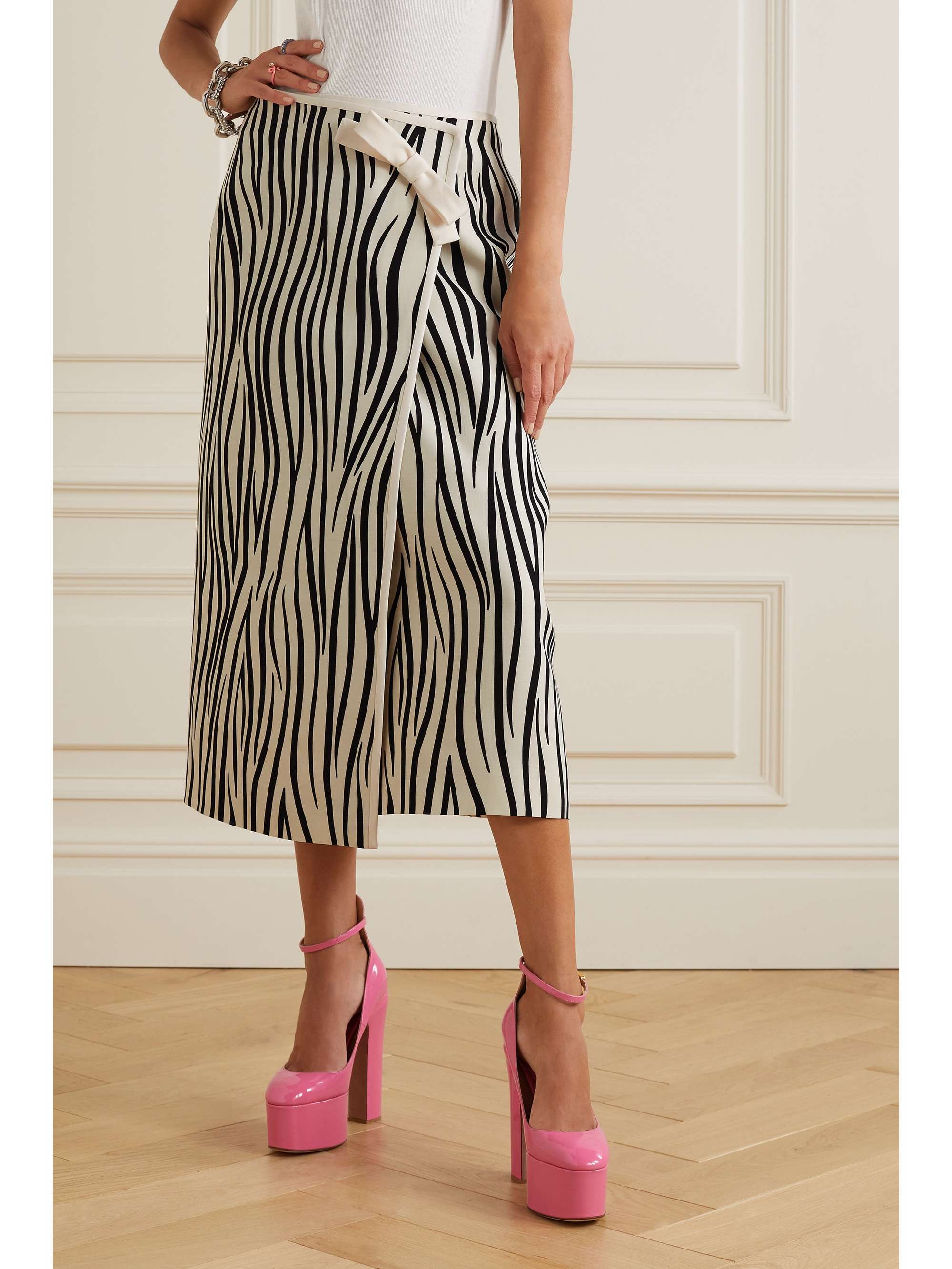 VALENTINO GARAVANI Zebra-print wool-blend midi wrap skirt