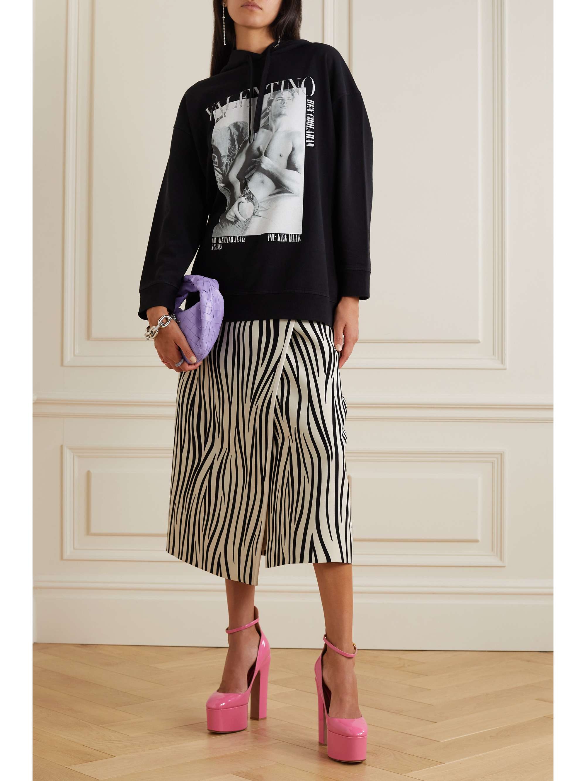 VALENTINO GARAVANI Zebra-print wool-blend midi wrap skirt