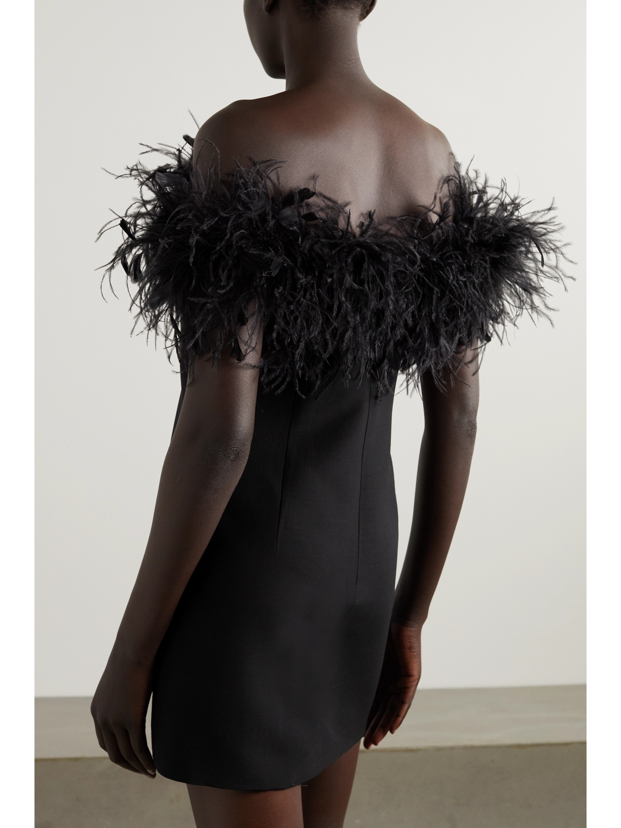 Valentino Garavani Feather-trimmed wool and silk-blend mini dress