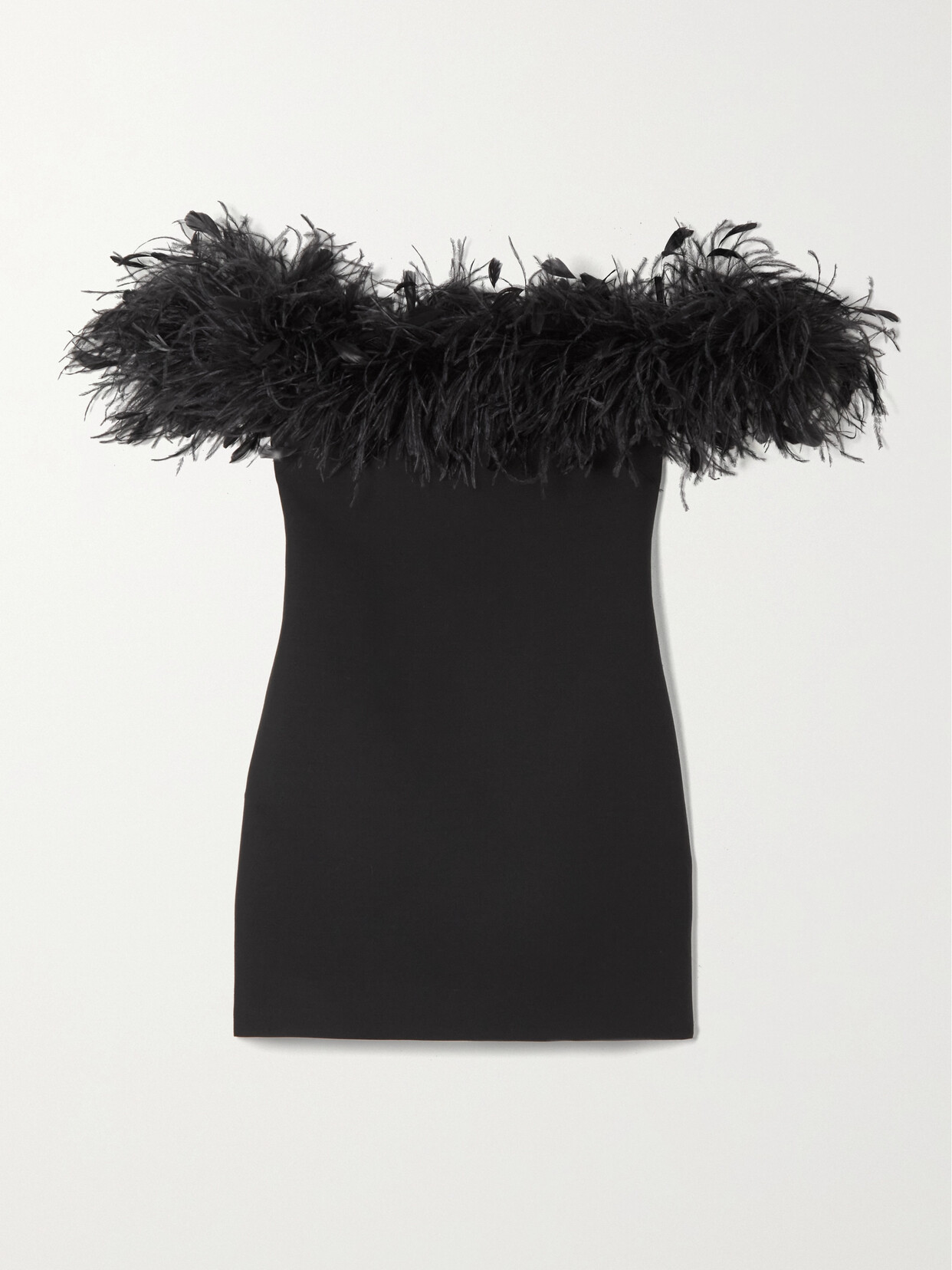 VALENTINO FEATHER-TRIMMED WOOL AND SILK-BLEND MINI DRESS