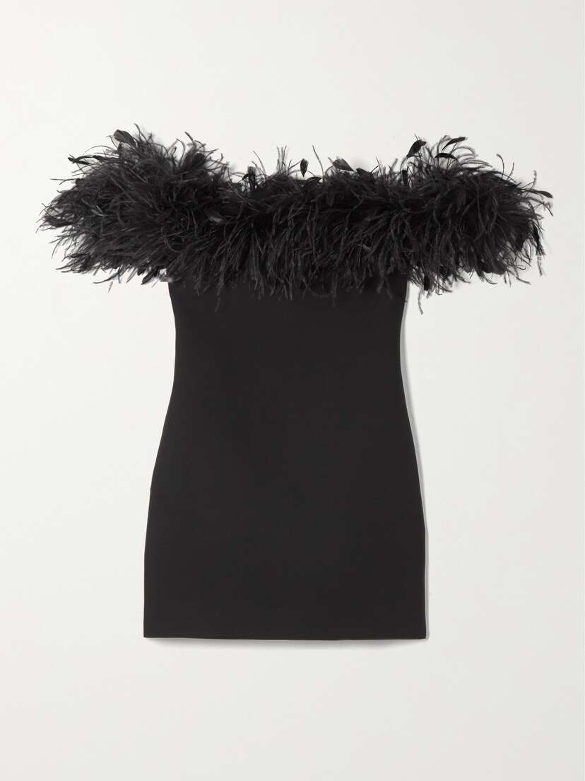 Valentino Garavani Feather-trimmed Wool And Silk-blend Mini Dress