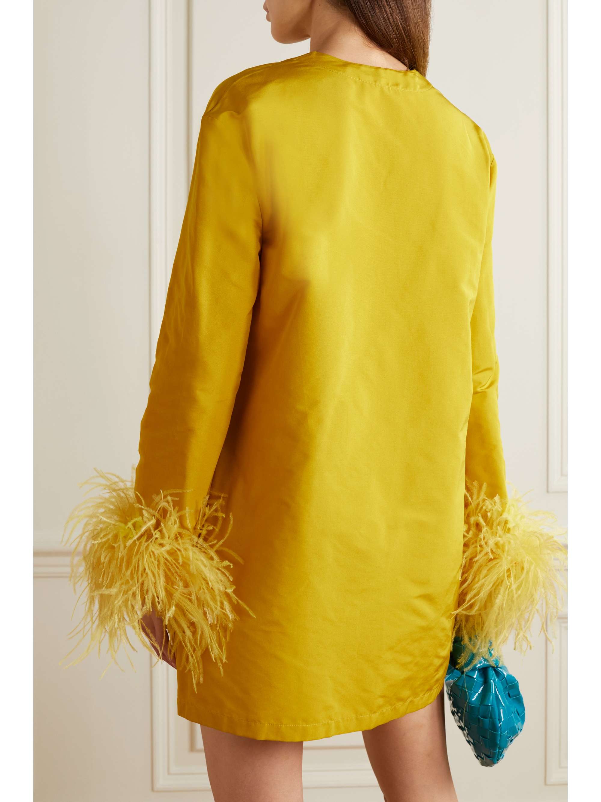 VALENTINO GARAVANI Feather-trimmed cotton-blend mini dress
