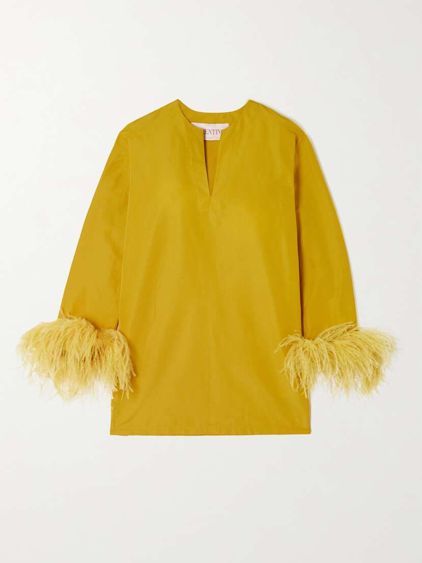 Valentino Garavani — Feather-trimmed cotton-blend mini dress