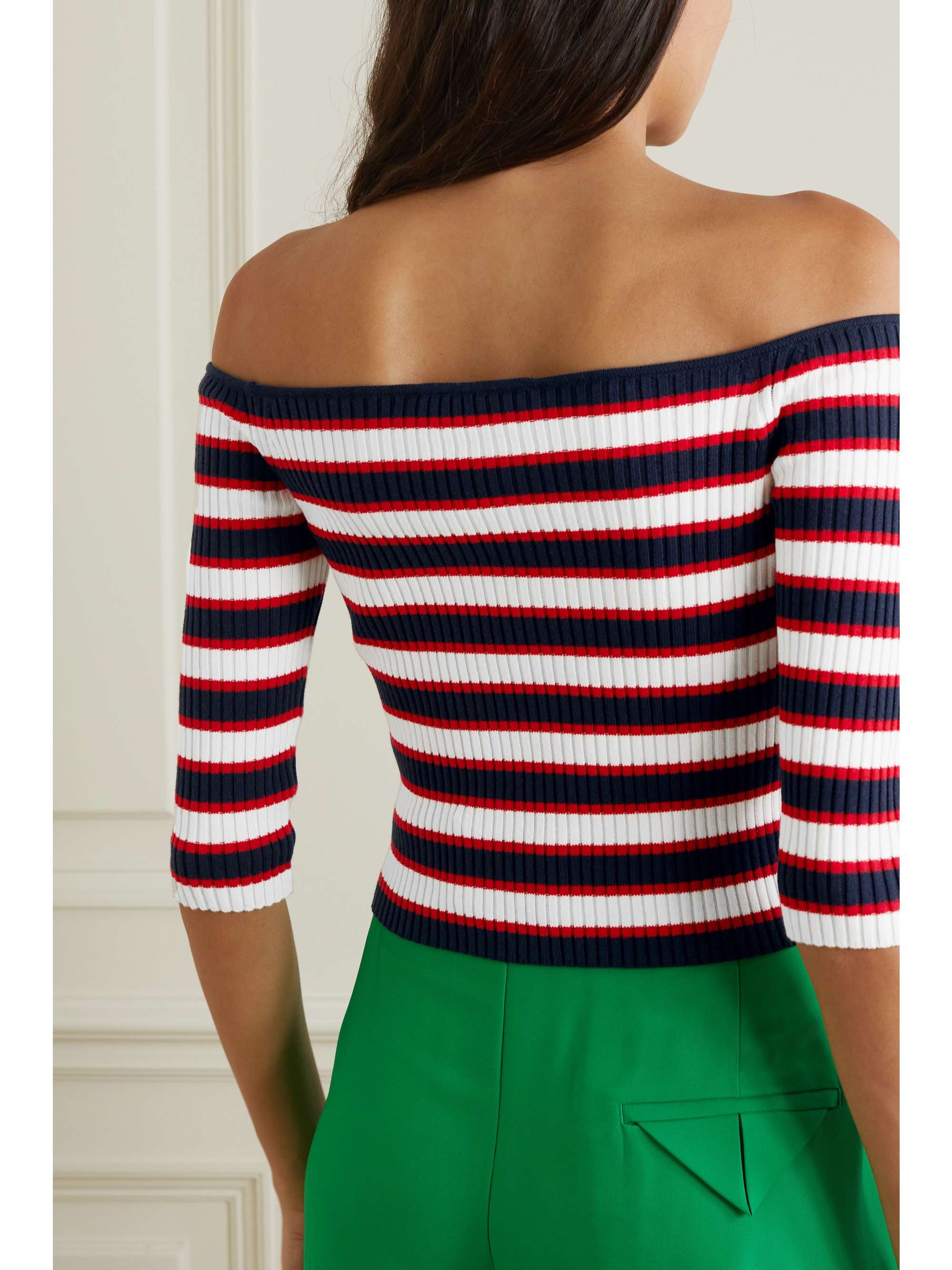 Navy Off-the-shoulder striped ribbed 