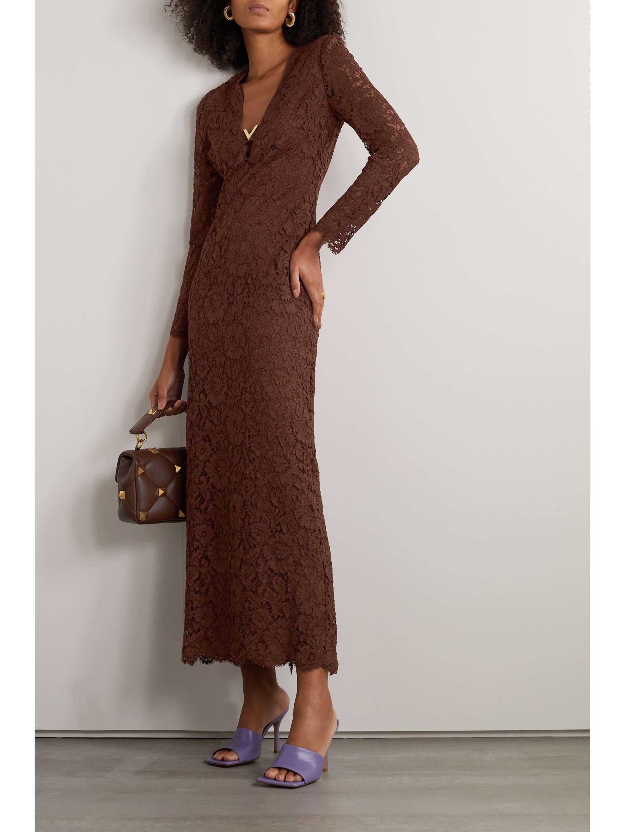 VALENTINO GARAVANI Embellished corded lace midi dress