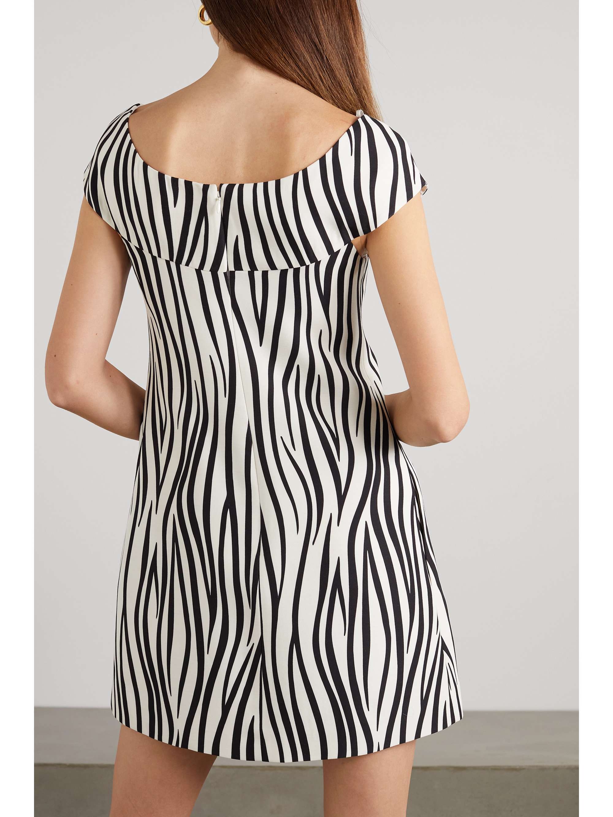VALENTINO GARAVANI Bow-detailed zebra-print wool-blend crepe mini dress