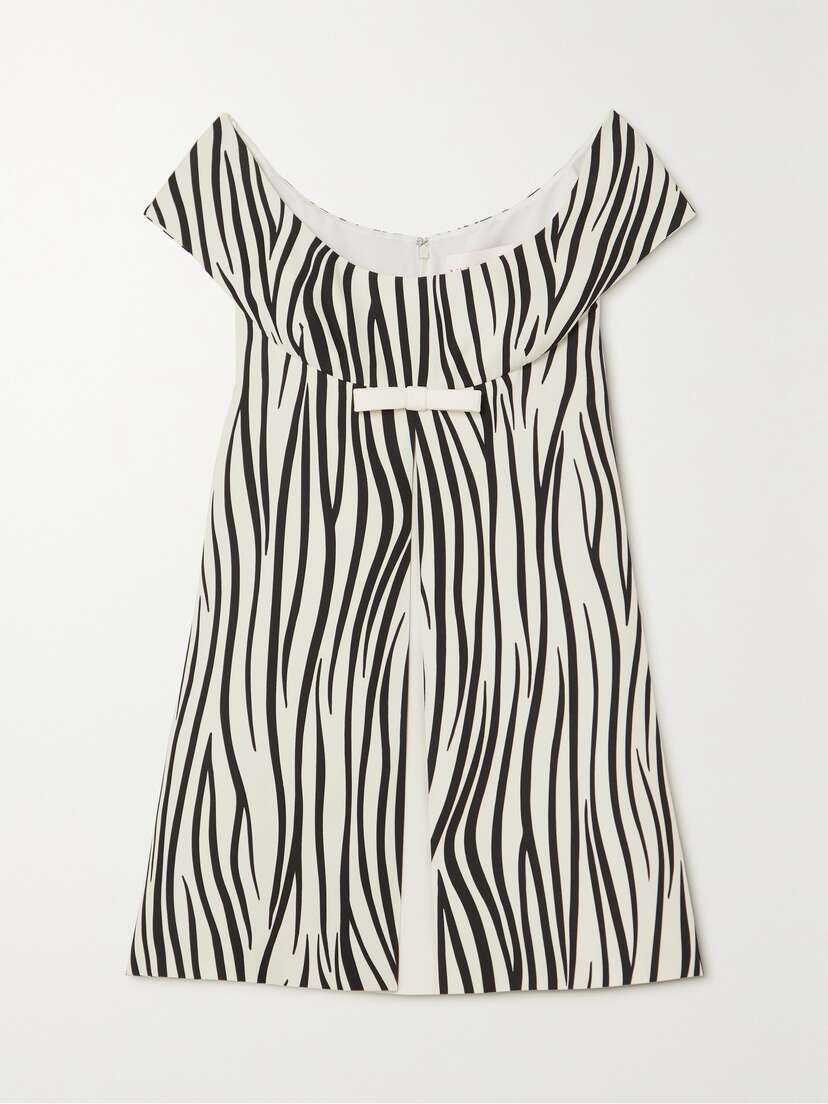 Valentino Garavani Bow-detailed Zebra-print Wool-blend Crepe Mini Dress