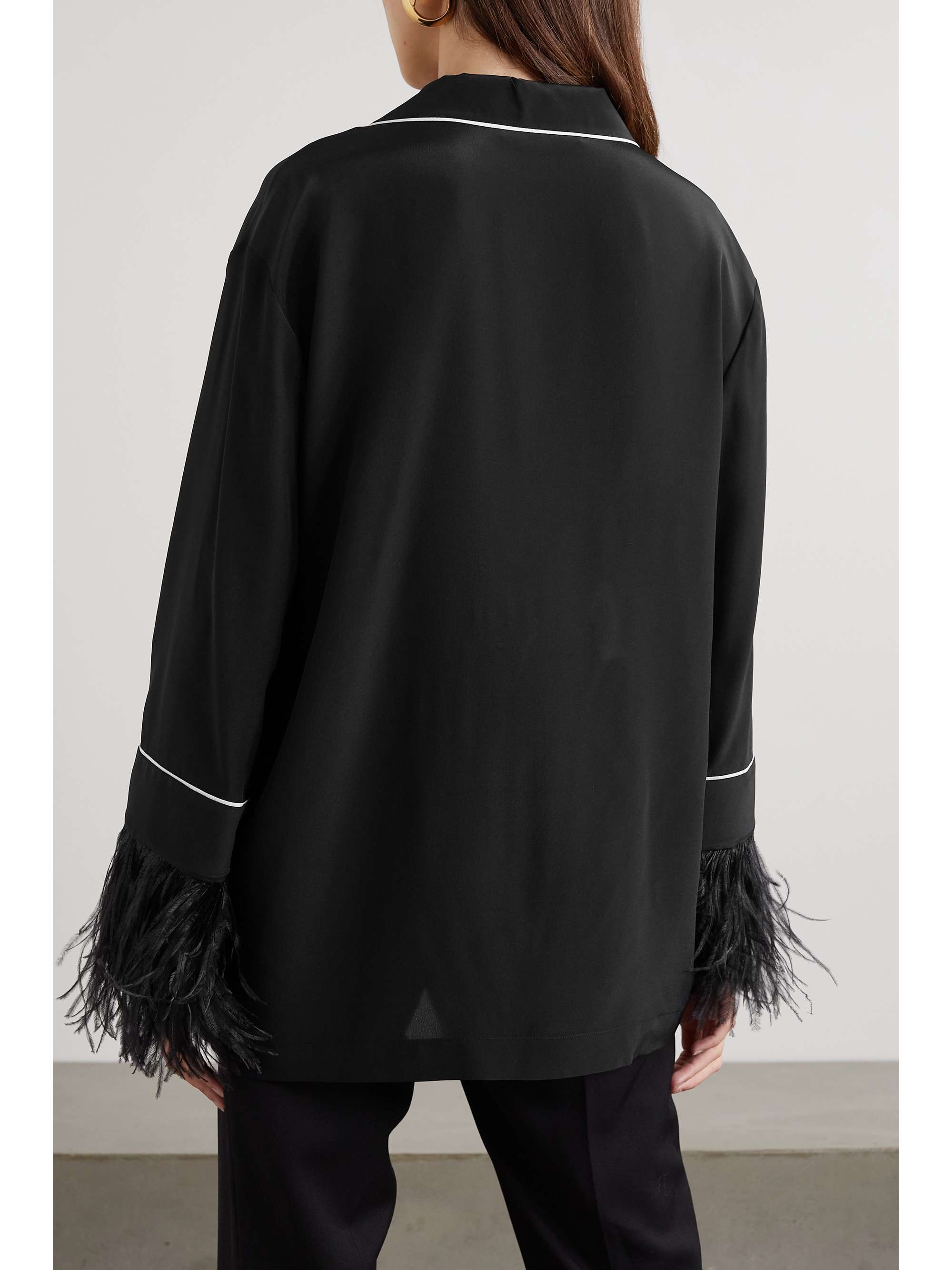 VALENTINO GARAVANI Feather-trimmed printed silk crepe de chine shirt