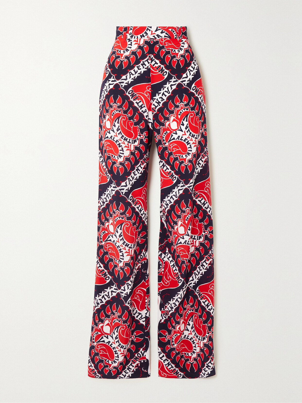 Shop Valentino Printed Silk-crepe Straight-leg Pants In Red