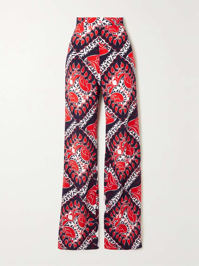 Valentino Garavani Printed Silk-crepe Straight-leg Pants
