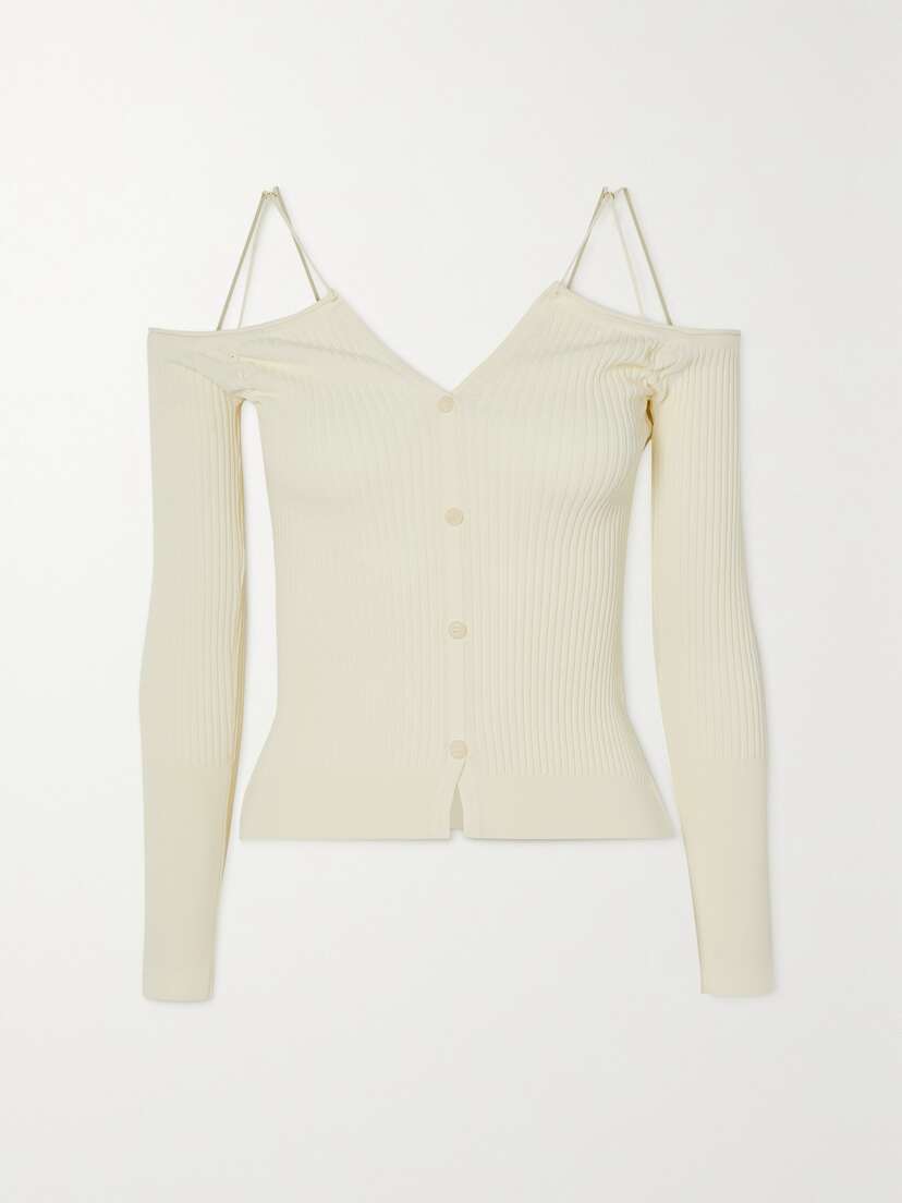 Jacquemus Tordu Cold-shoulder Ribbed-knit Cardigan