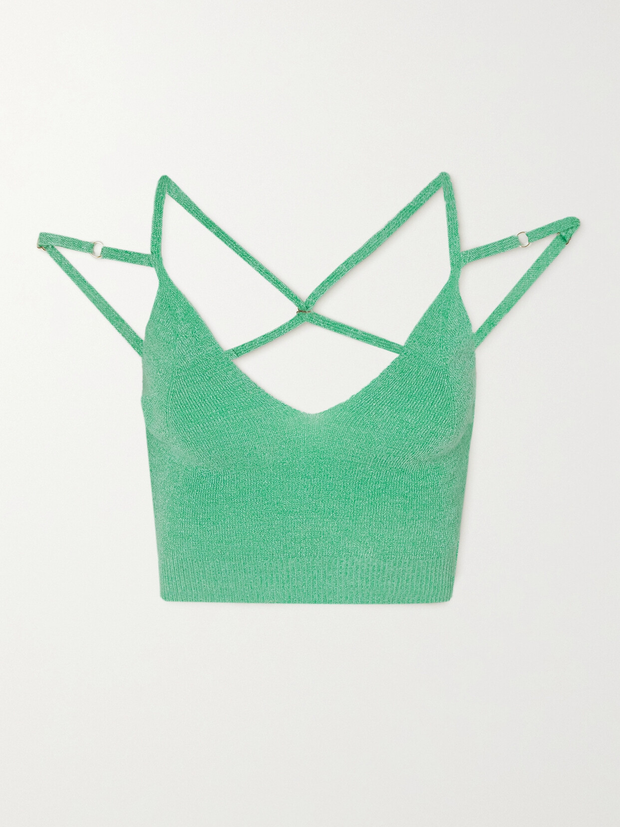 Jacquemus Cropped Cold-shoulder Linen Top In Green