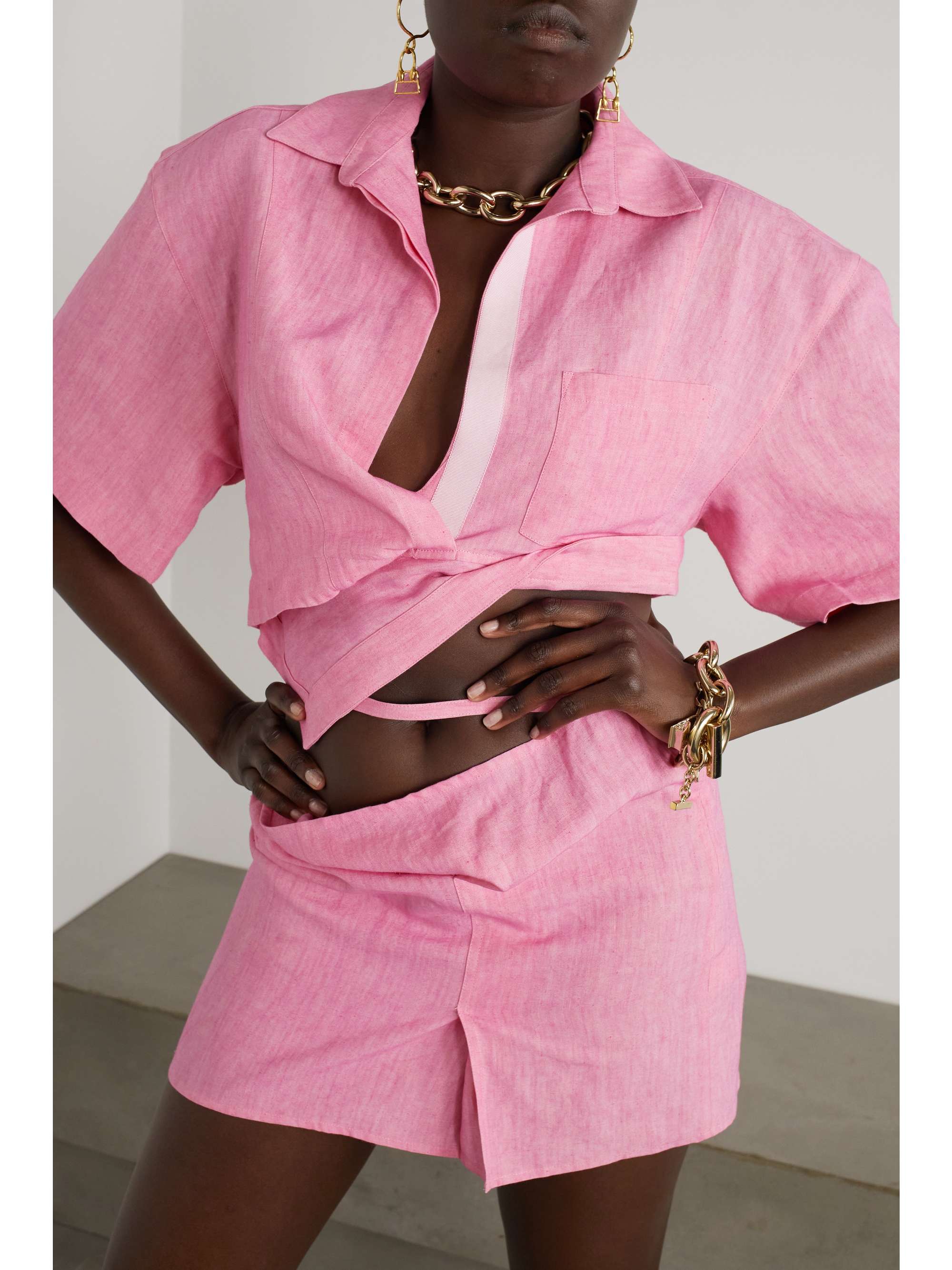 JACQUEMUS Cutout draped linen mini skirt