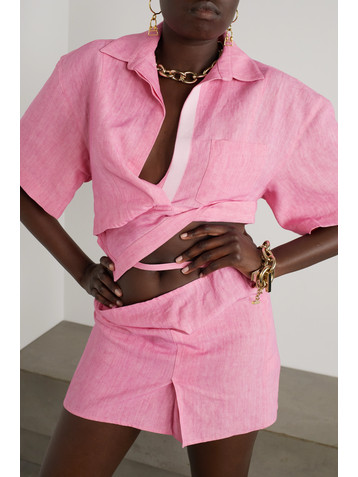 Jacquemus Cutout draped linen mini skirt