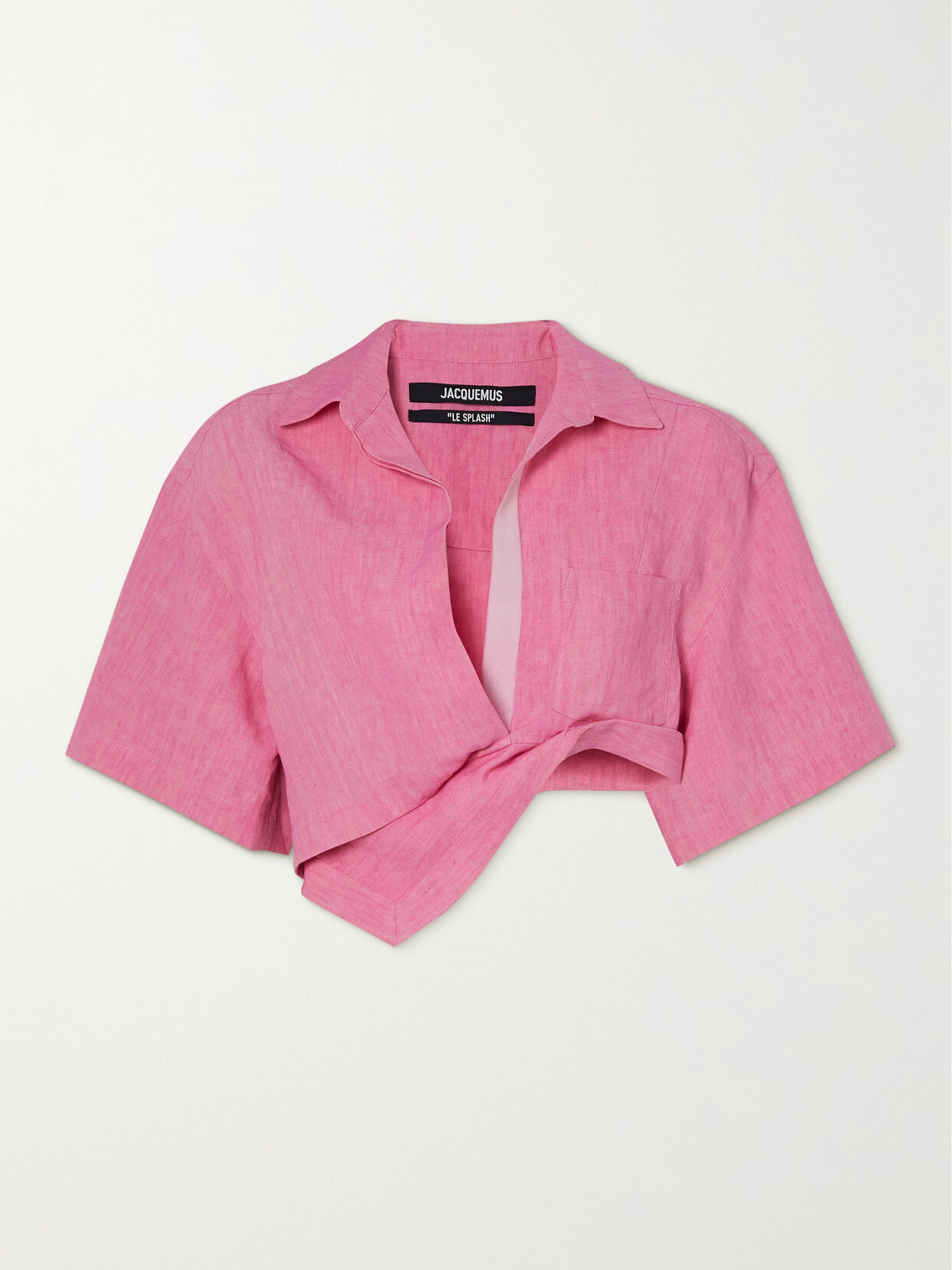 Jacquemus Capri Asymmetric Cropped Twisted Linen Shirt In Pink