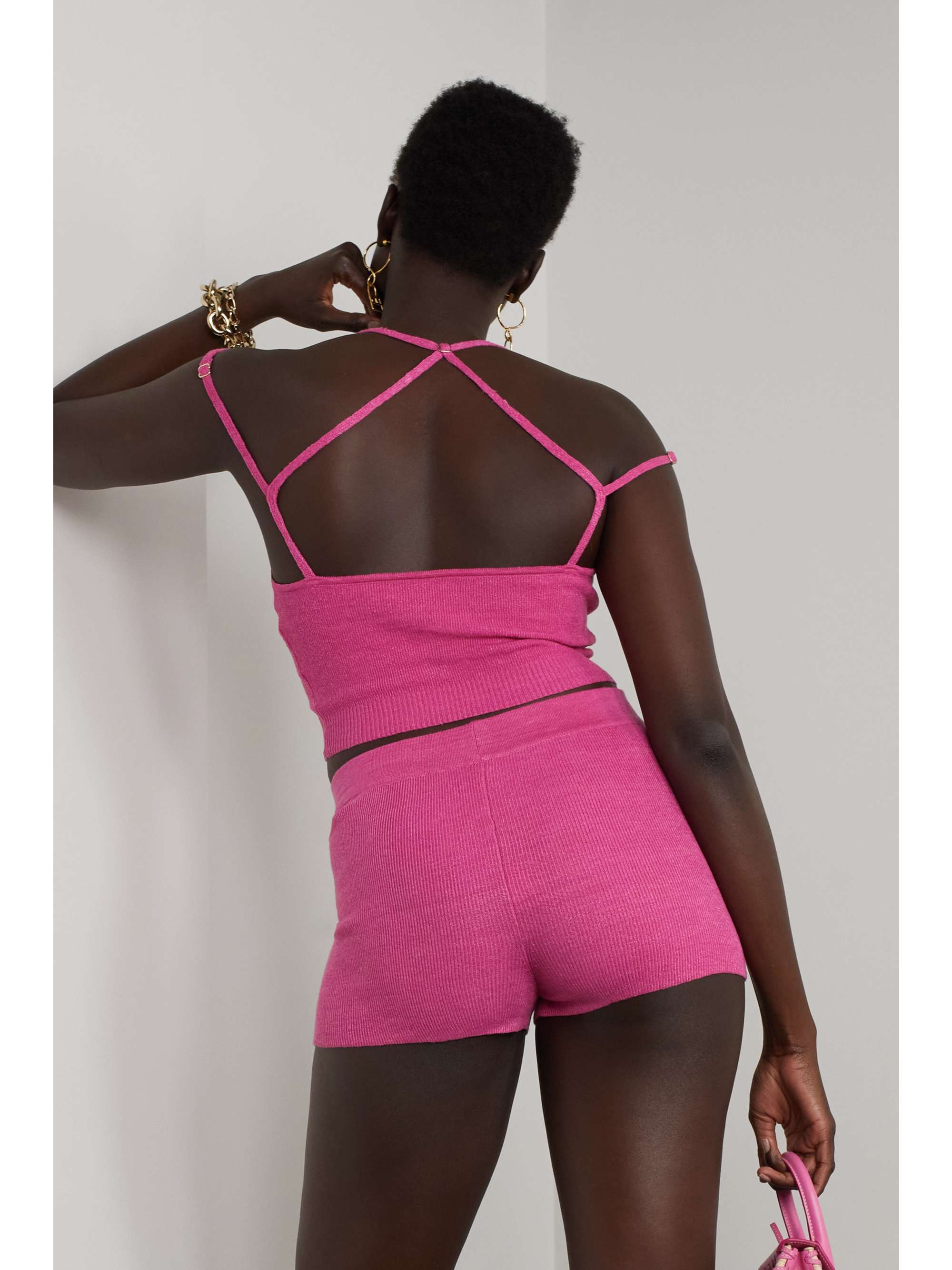 JACQUEMUS Arancia ribbed-knit shorts