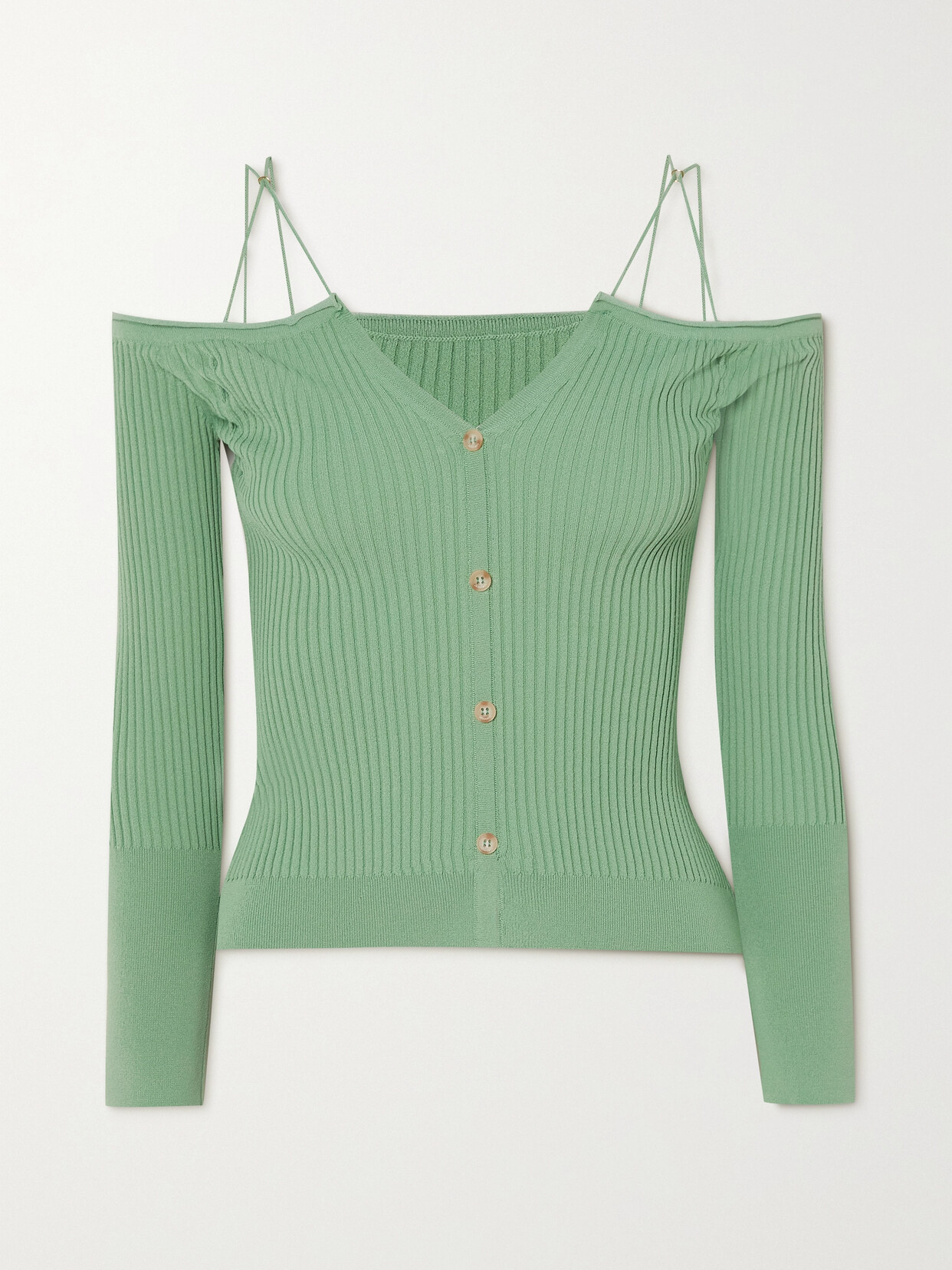 Jacquemus Tordu Cold-shoulder Ribbed-knit Cardigan - Green
