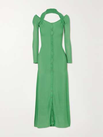 자크뮈스 원피스 JACQUEMUS Lagoa cold-shoulder stretch-knit maxi dress,Green