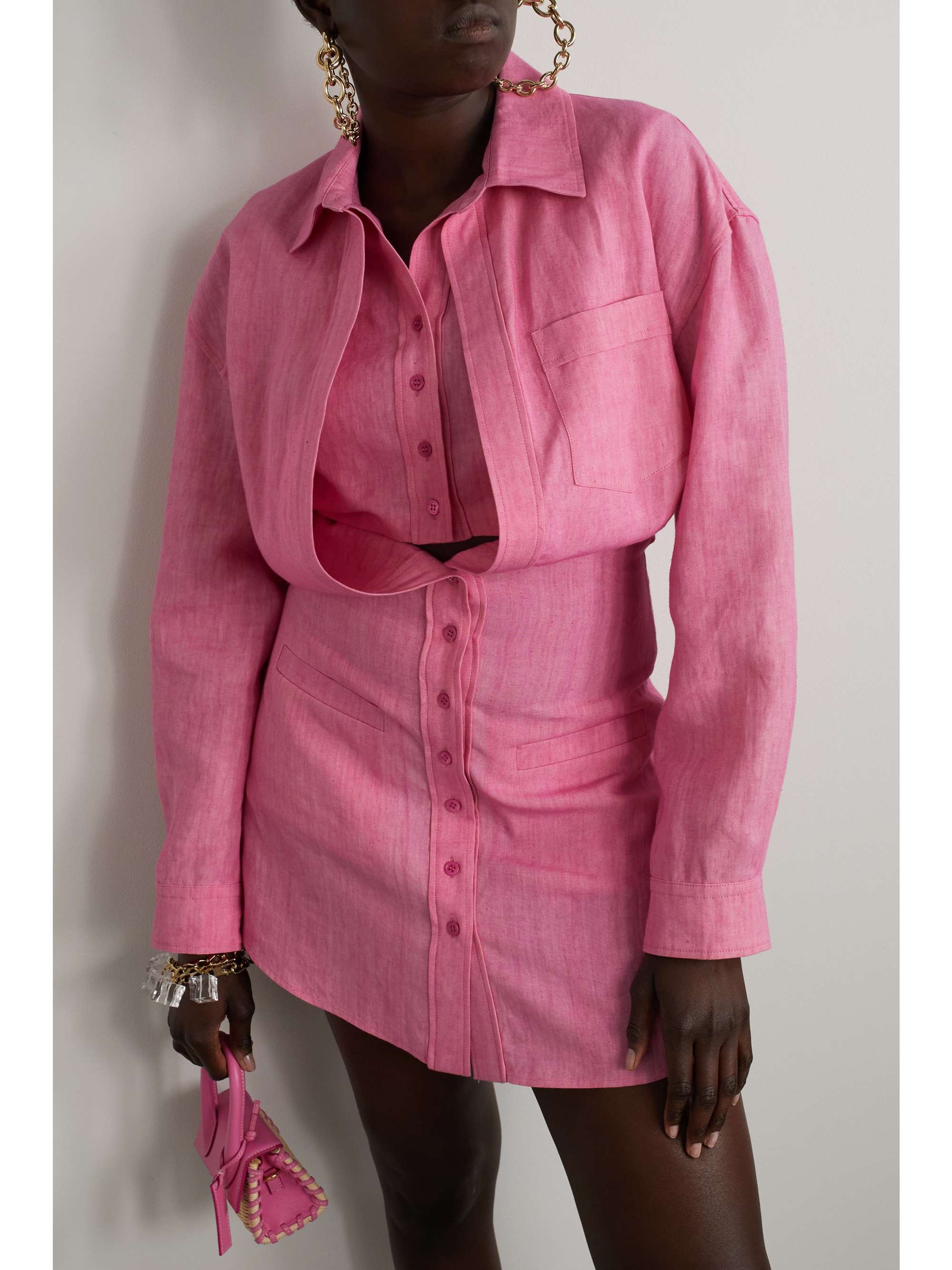 JACQUEMUS Baunhilha mehrlagiges Mini-Hemdblusenkleid aus Leinen