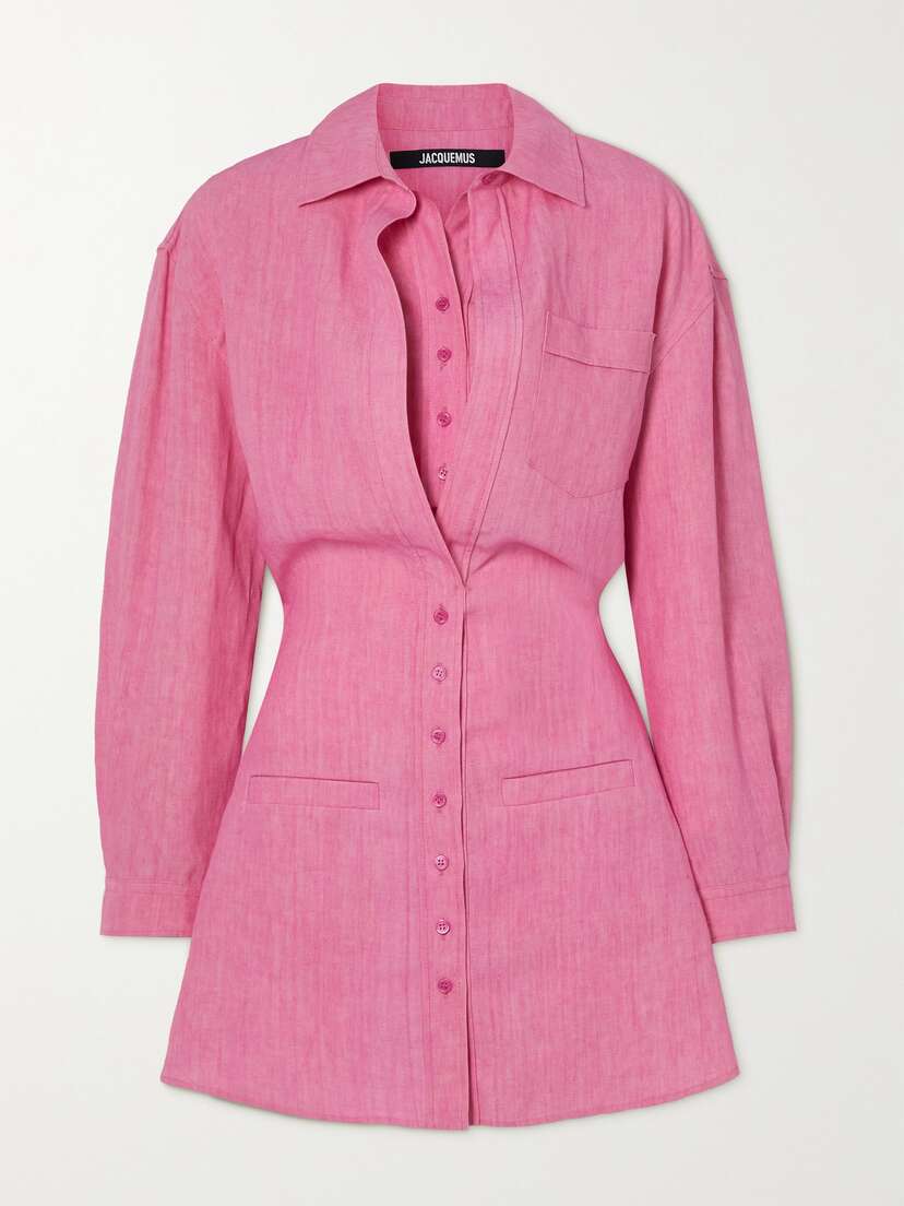 Jacquemus Baunhilha Layered Linen Mini Shirt Dress