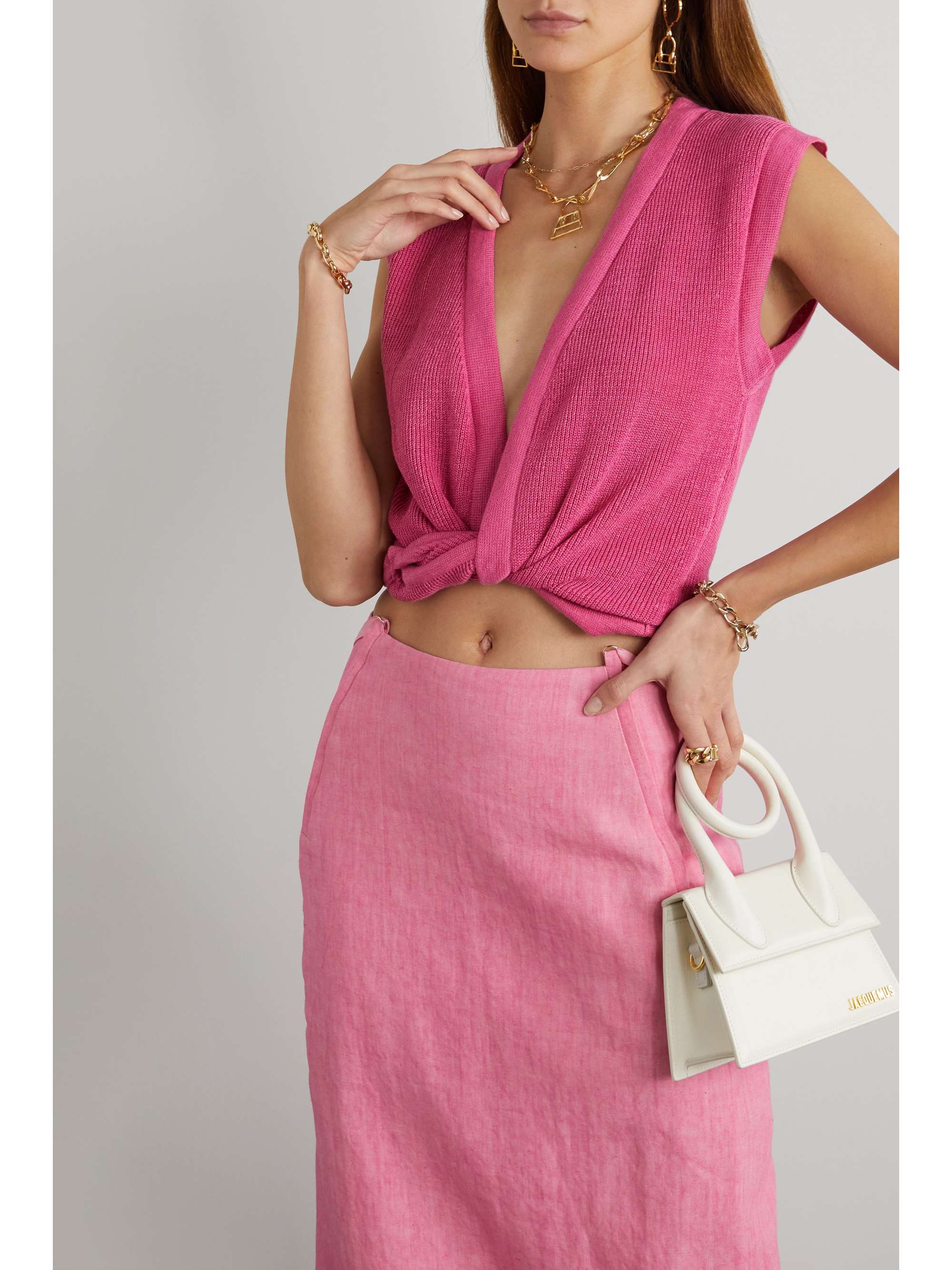 JACQUEMUS Noué cropped twisted linen-blend top
