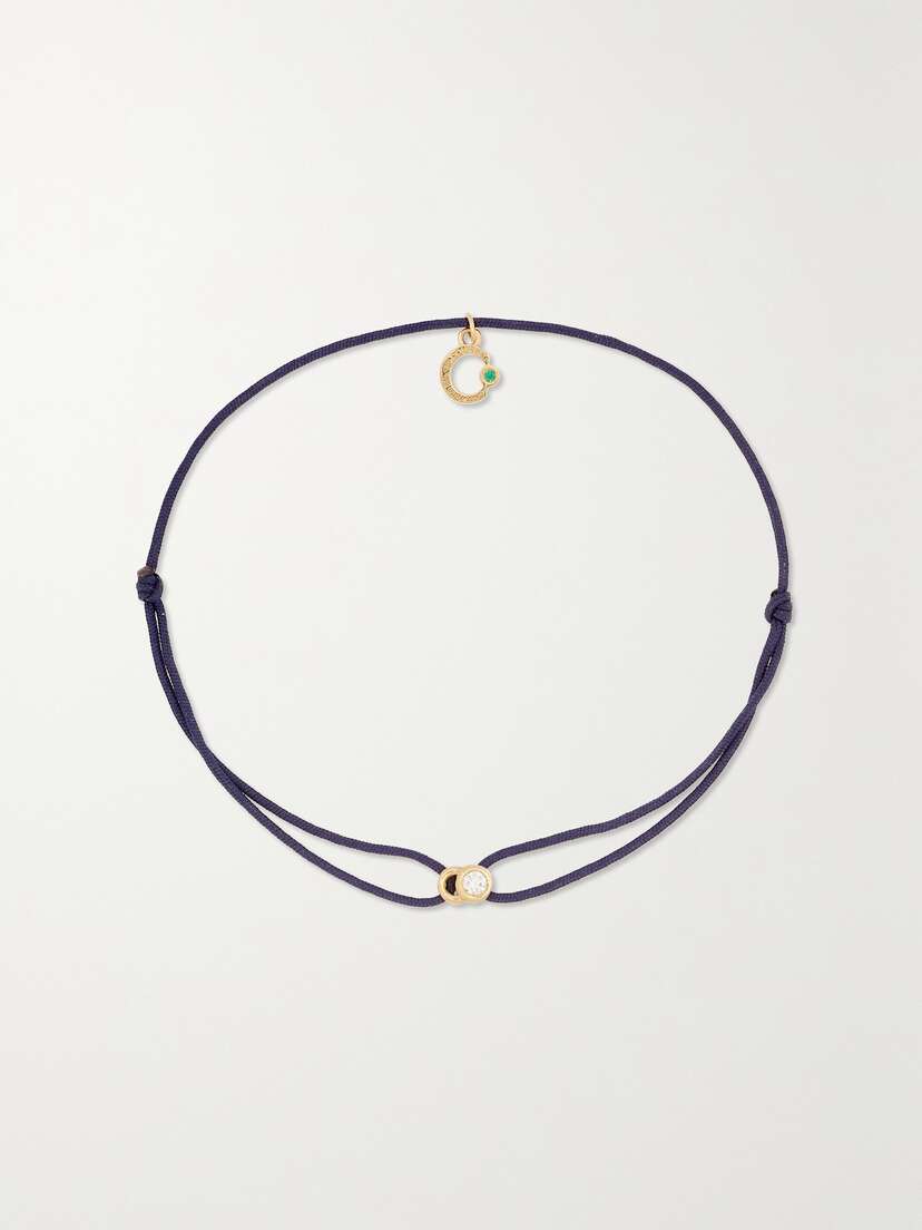 Courbet Let's Commit 18-karat Recycled Gold, Cord, Laboratory-grown Diamond And Emerald Bracelet