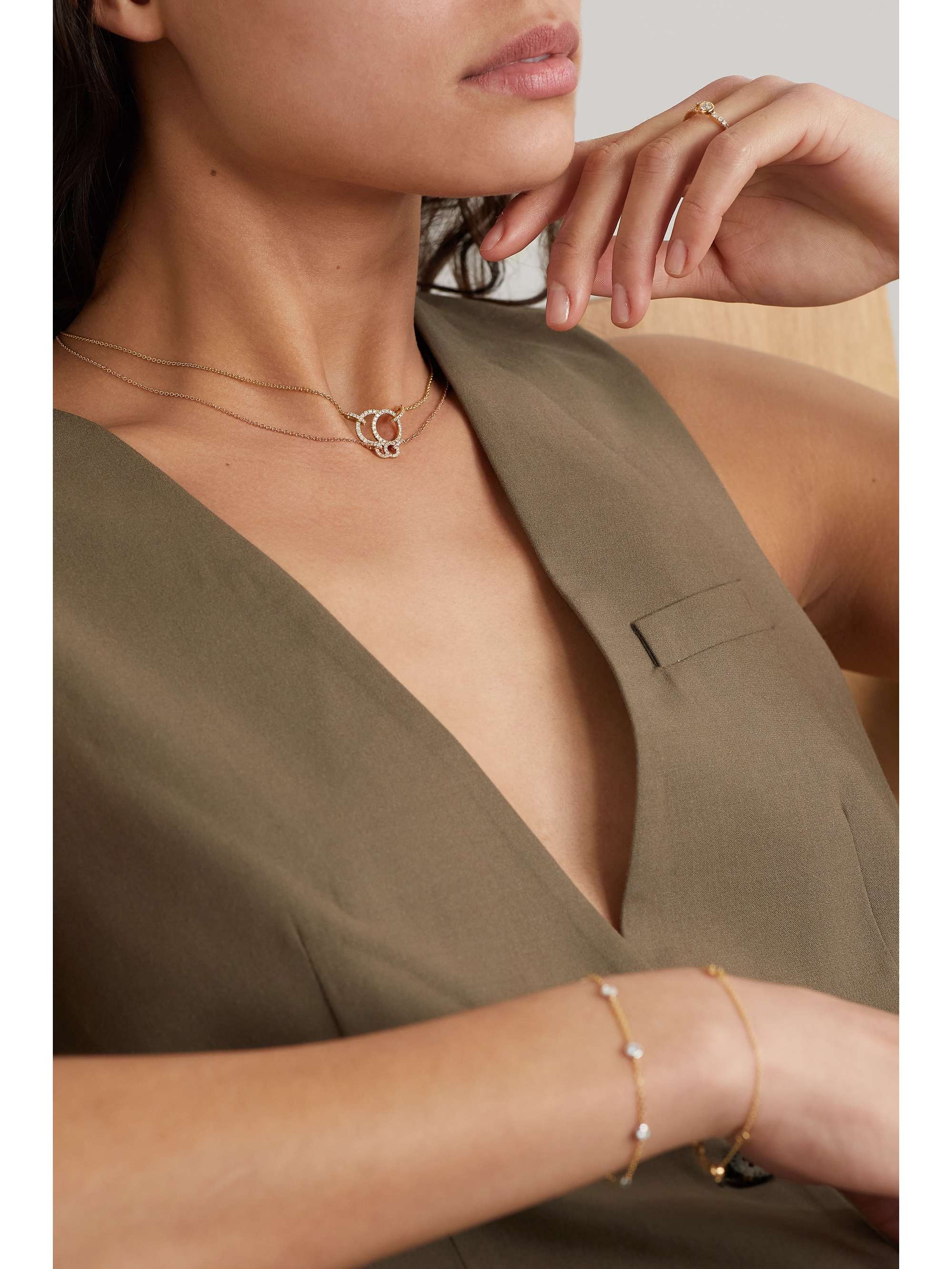 COURBET Céleste small 18-karat recycled rose gold, laboratory-grown diamond and emerald necklace