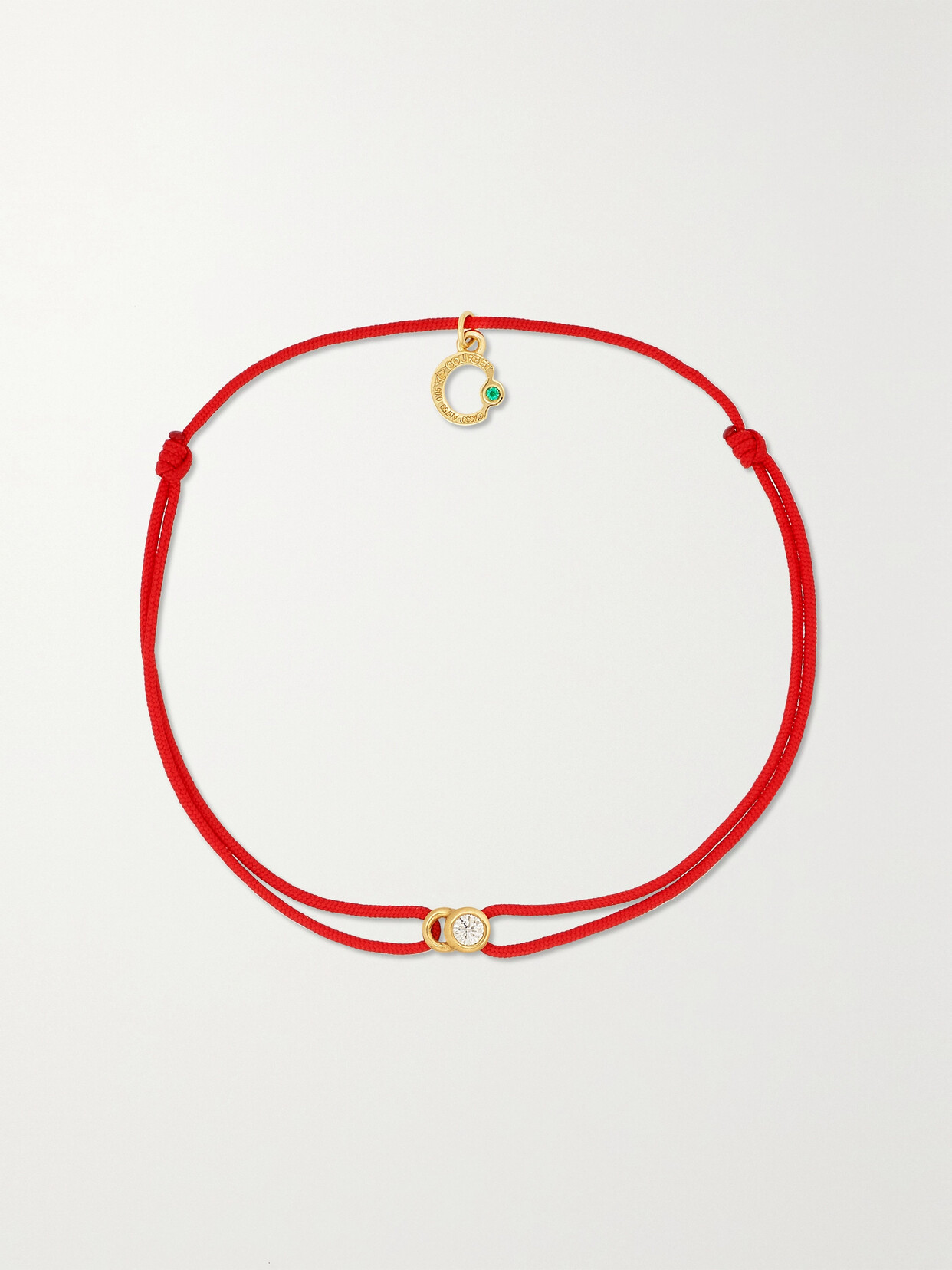 Courbet - Let's Commit 18-karat Recycled Gold, Cord, Laboratory-grown Diamond And Emerald Bracelet - Red