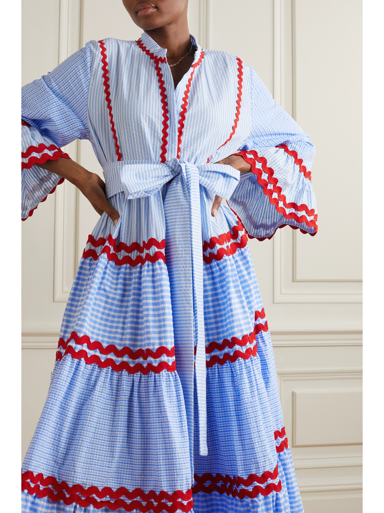 Flora Sardalos Milos Ric Ractrimmed Gingham Cottonpoplin Maxi Dress