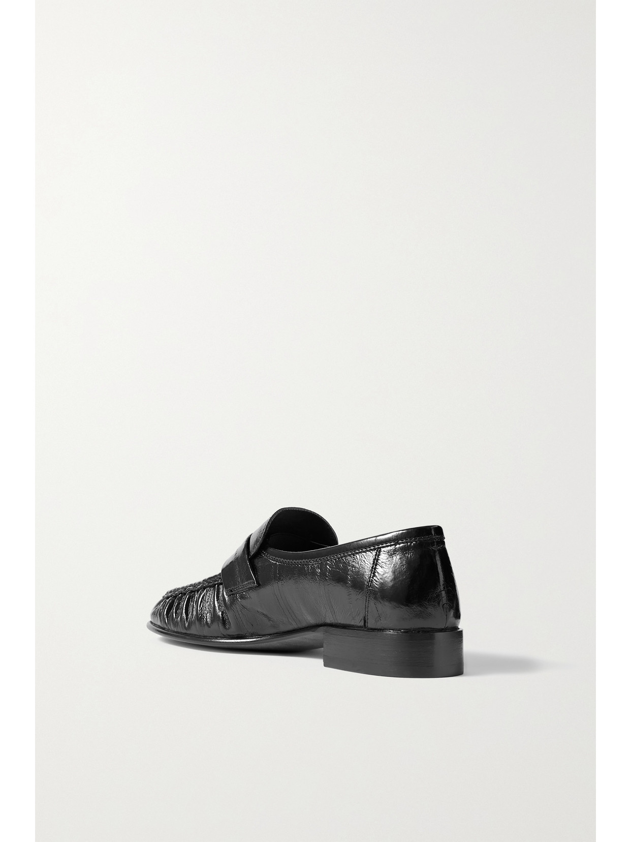 Shop The Row Eel Crinkled Glossed-leather Loafers In Black