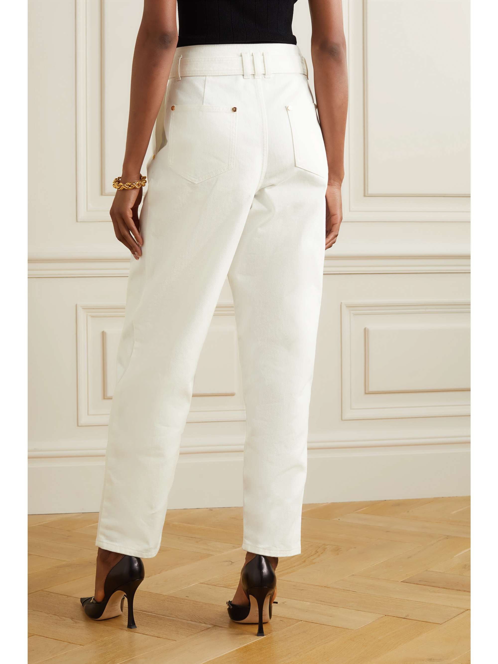 BALMAIN Belted high-rise boyfriend jeans