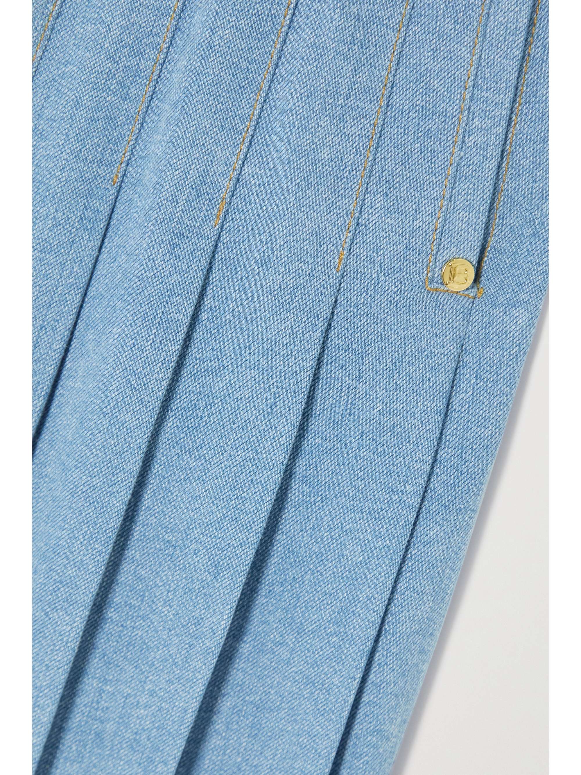 BALMAIN Button-embellished pleated denim mini skirt