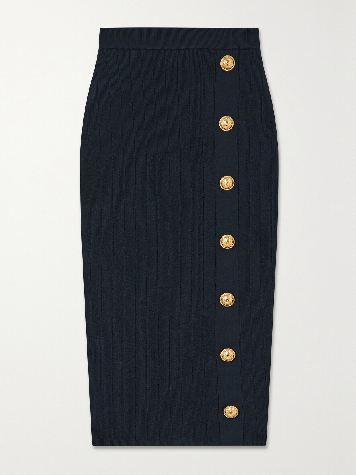 Balmain Button-embellished Jacquard-knit Midi Skirt In Blue