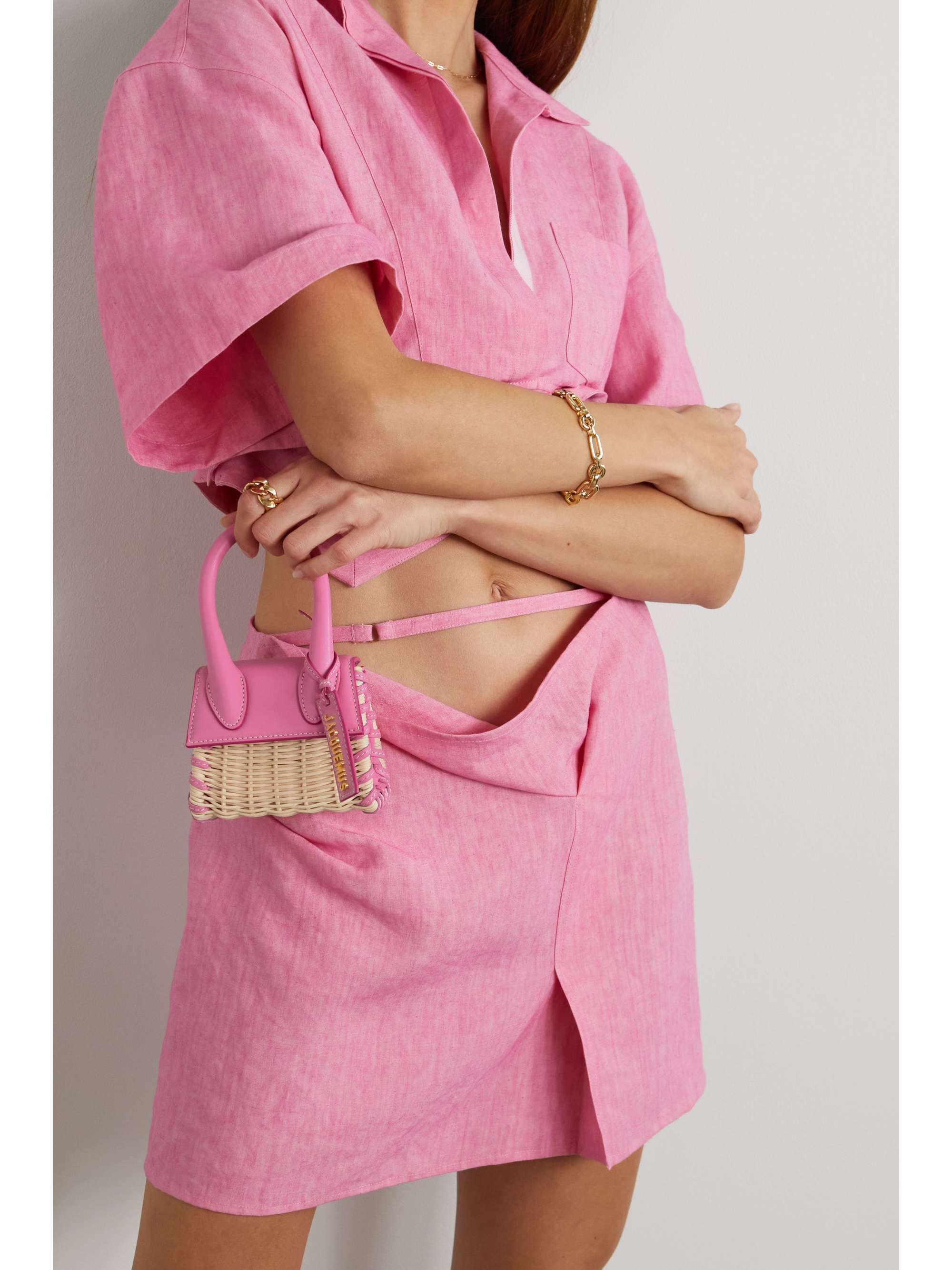 JACQUEMUS Le Chiquito Osier leather and raffia shoulder bag