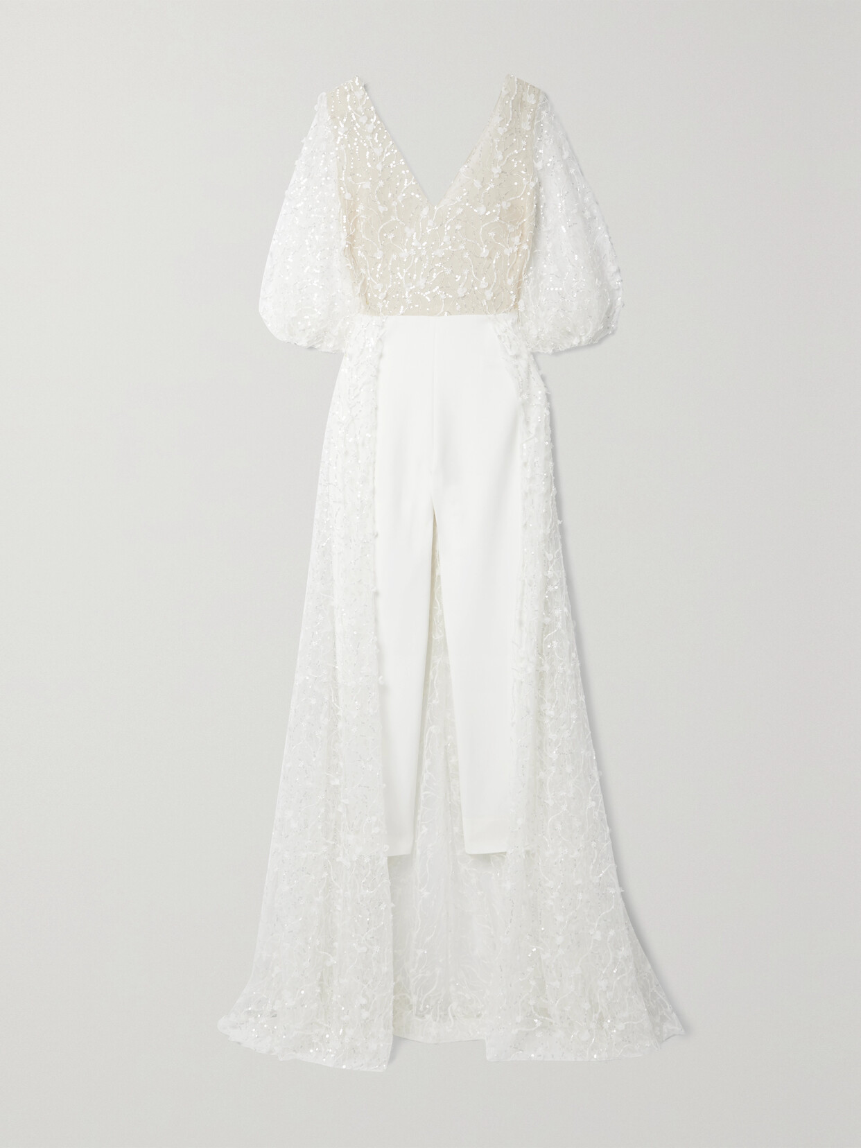 Rime Arodaky Stella Embellished Embroidered Tulle And Crepe Jumpsuit - White