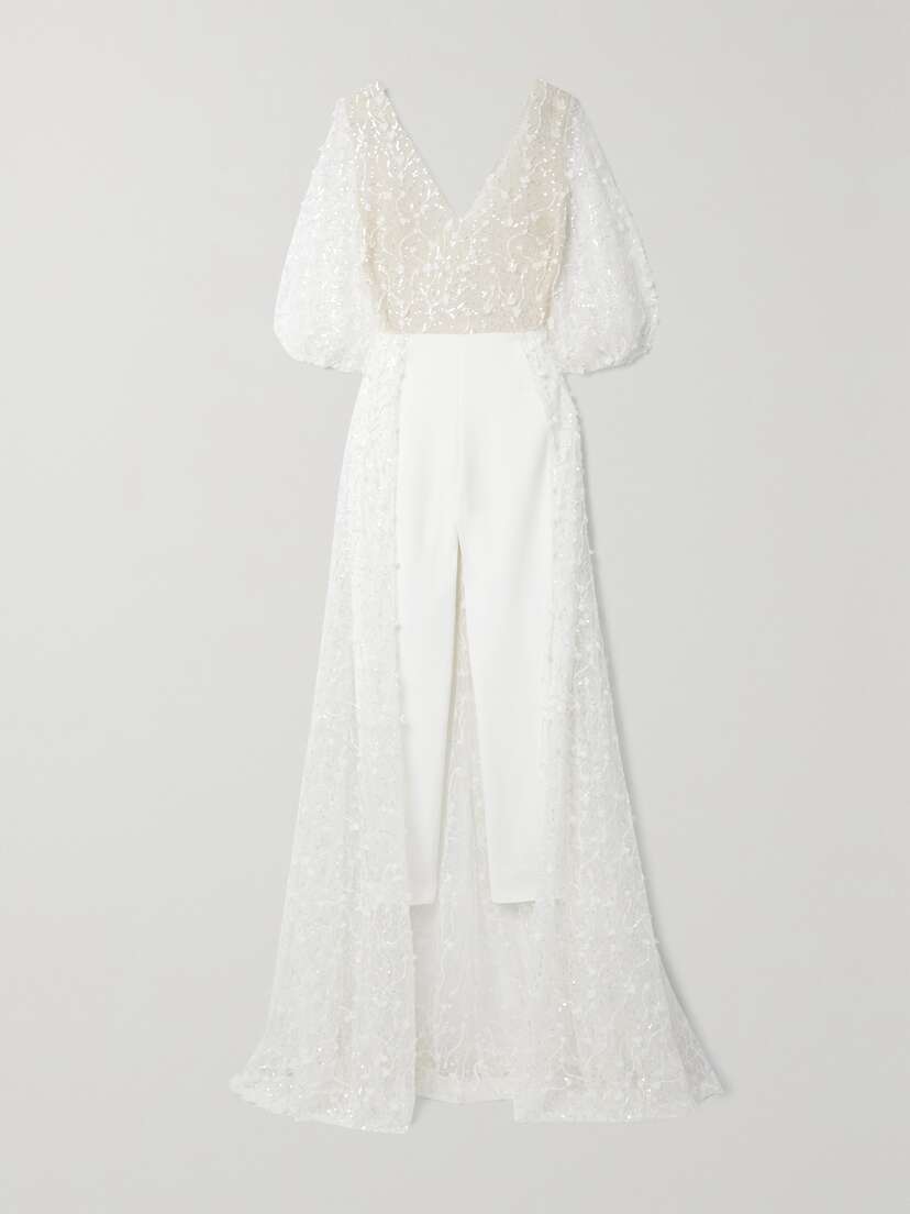 Rime Arodaky Stella Embellished Embroidered Tulle And Crepe Jumpsuit