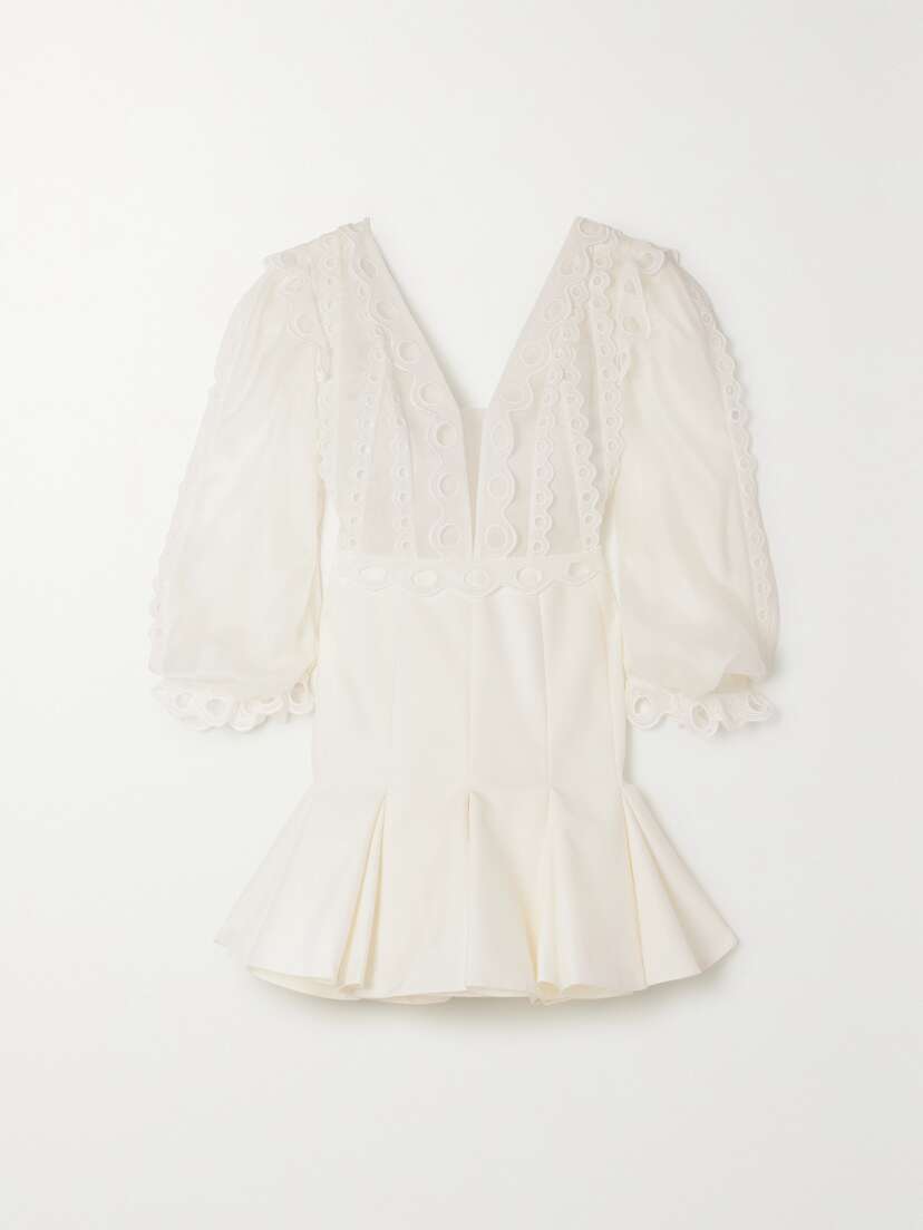 Rime Arodaky Oia Backless Silk-organza, Grain De Poudre And Broderie Anglaise Cotton Mini Dress