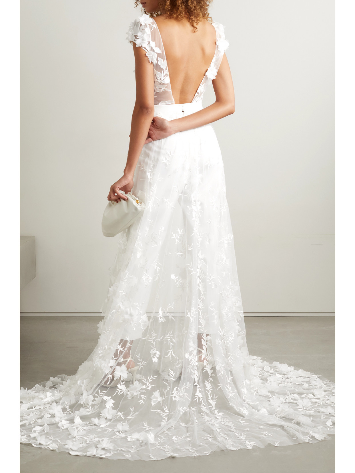 Rime Arodaky Isla Open-back Appliquéd Tulle And Crepe Jumpsuit In White