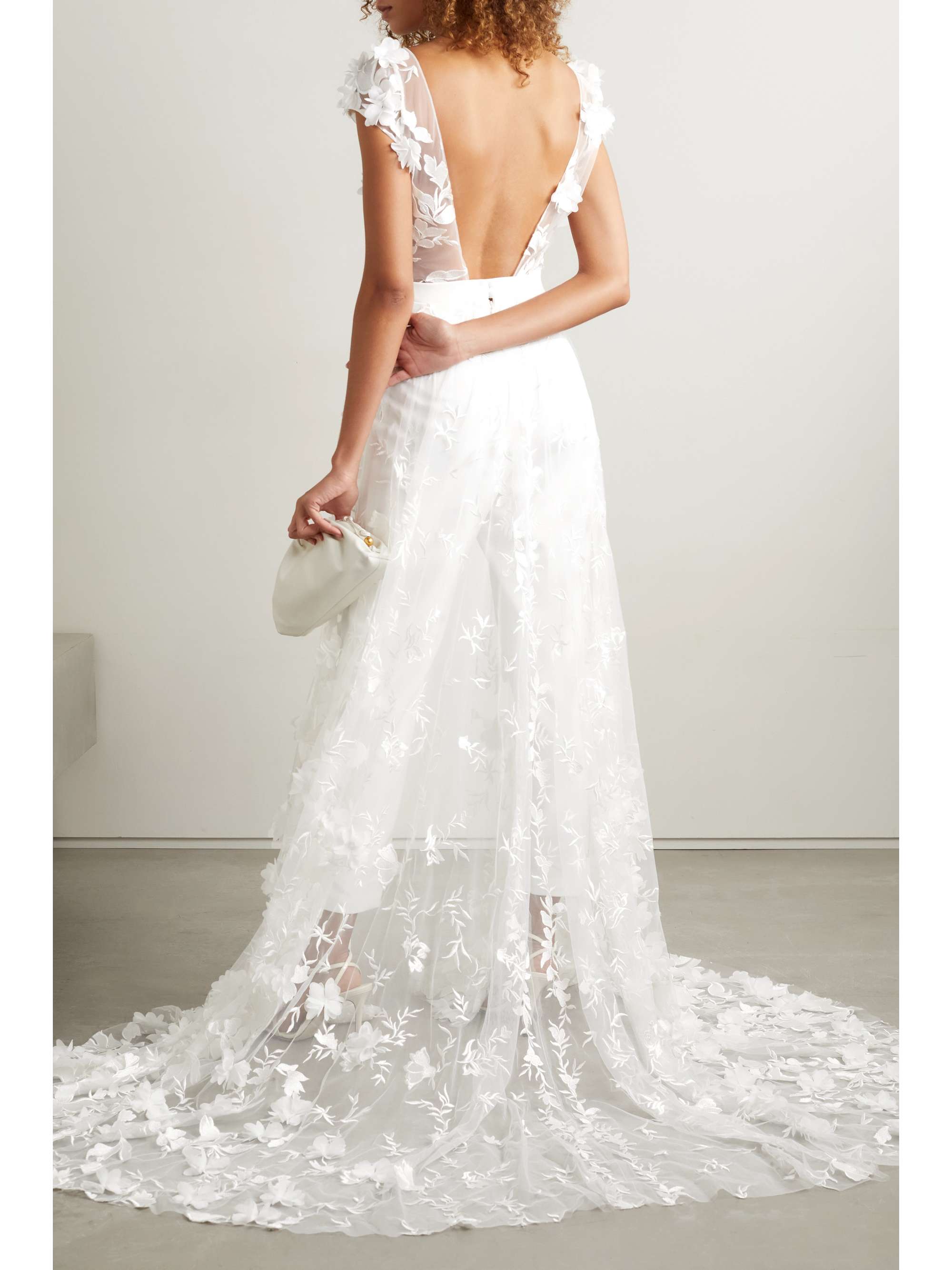 RIME ARODAKY Isla open-back appliquéd tulle and crepe jumpsuit