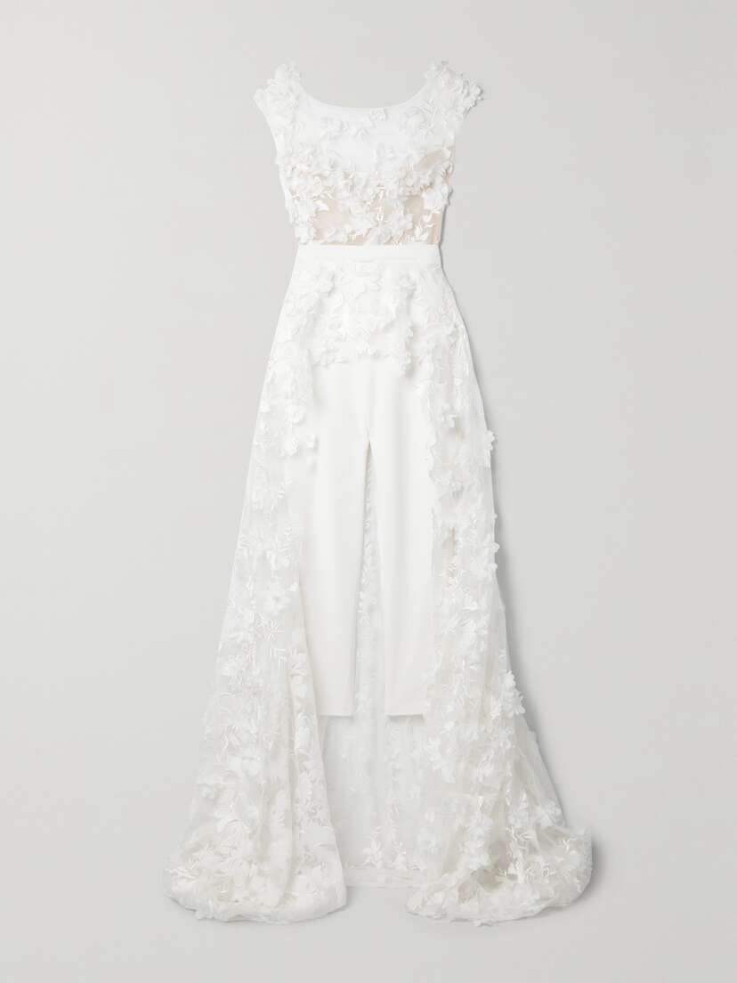 Rime Arodaky Isla Open-back Appliquéd Tulle And Crepe Jumpsuit