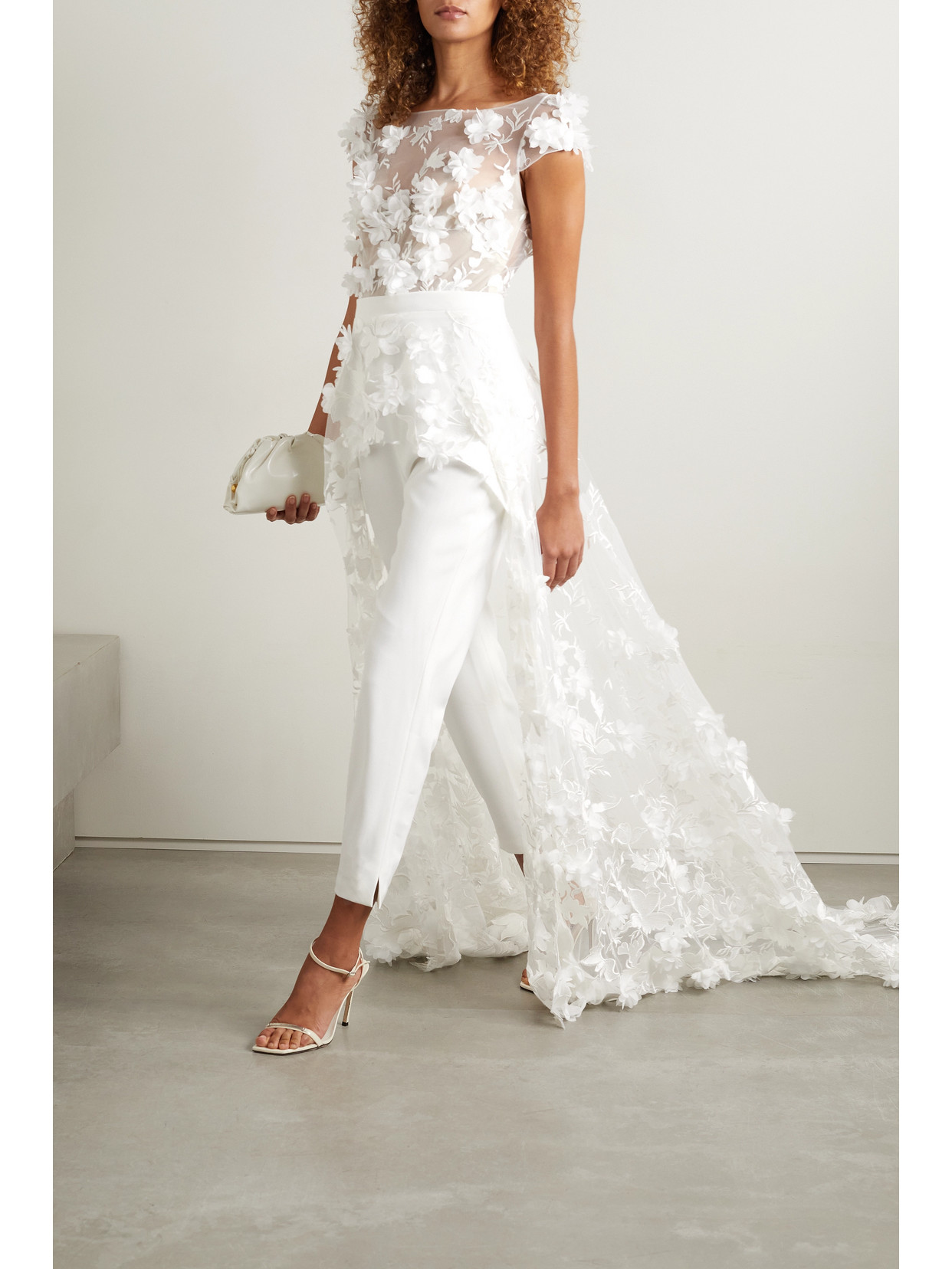 Rime Arodaky Isla Open-back Appliquéd Tulle And Crepe Jumpsuit In White
