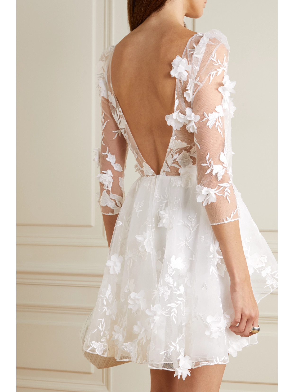 Shop Rime Arodaky Quilak Open-back Appliquéd Embroidered Tulle And Crepe Mini Dress In White