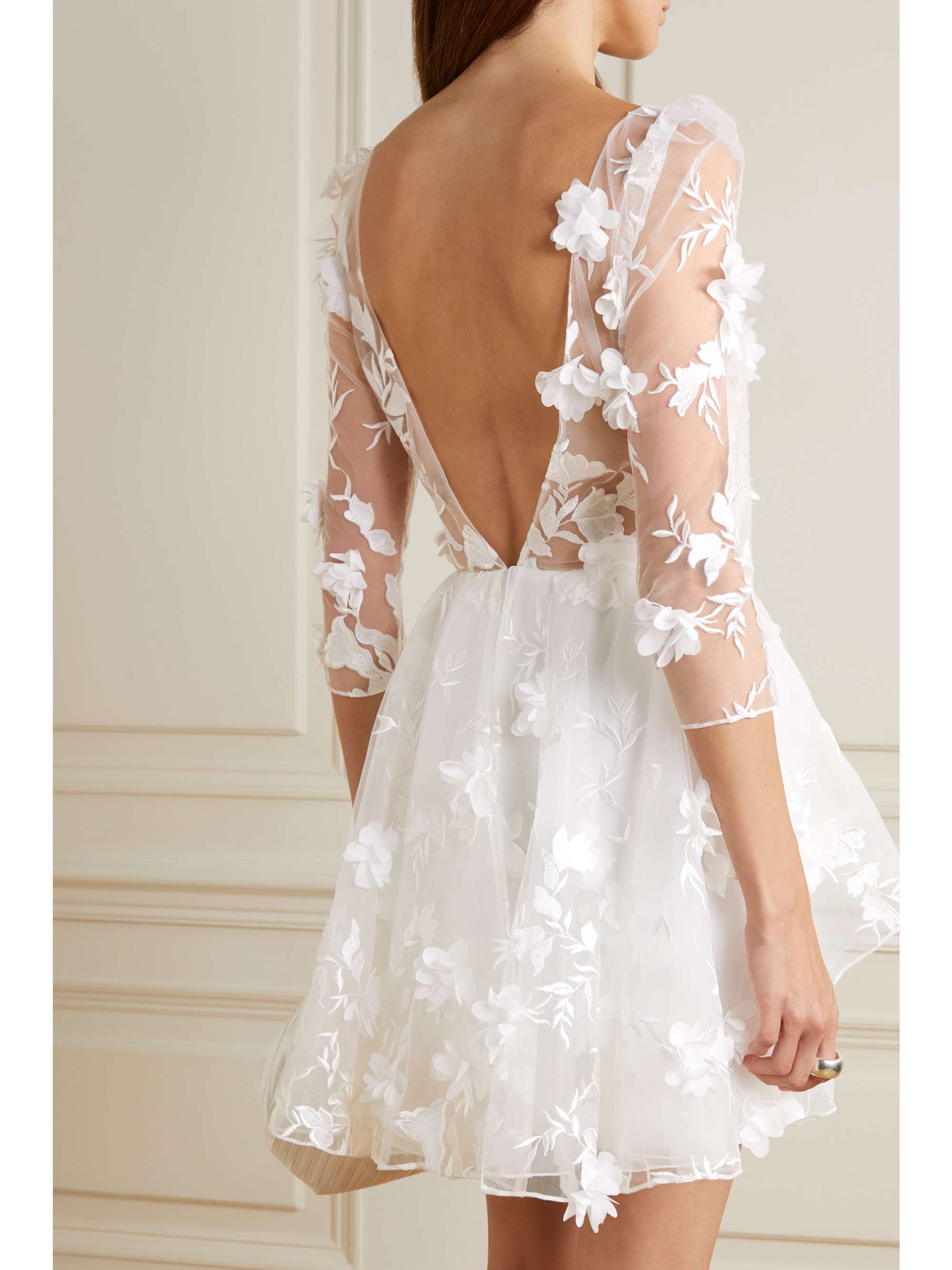 RIME ARODAKY Quilak open-back appliquéd embroidered tulle and crepe mini dress