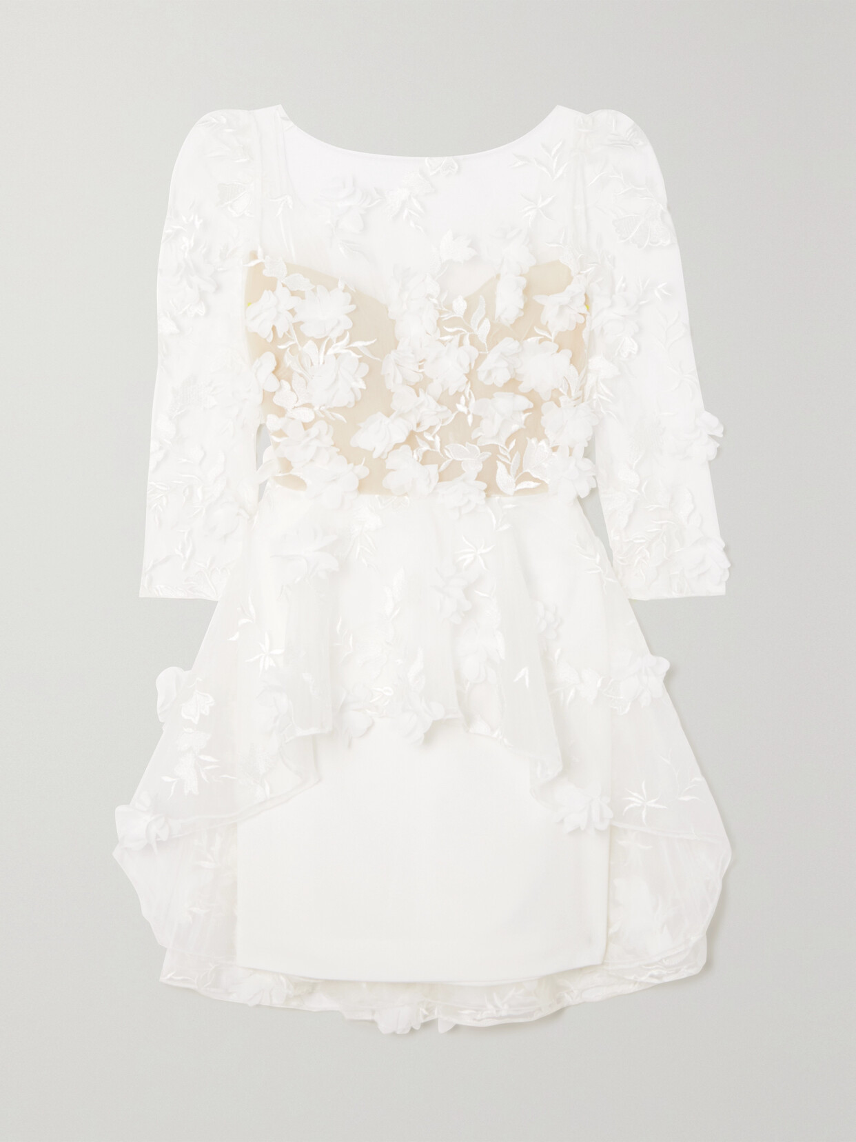 Rime Arodaky - Quilak Open-back Appliquéd Embroidered Tulle And Crepe Mini Dress - White