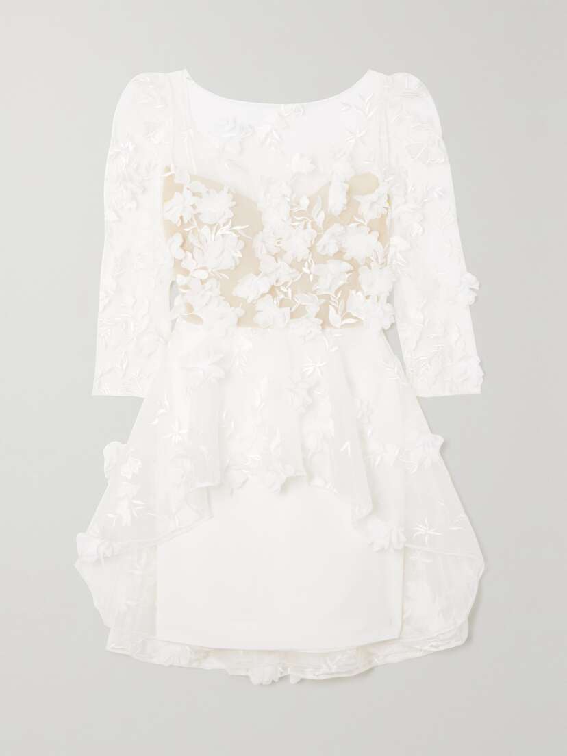 Rime Arodaky Quilak Open-back Appliquéd Embroidered Tulle And Crepe Mini Dress