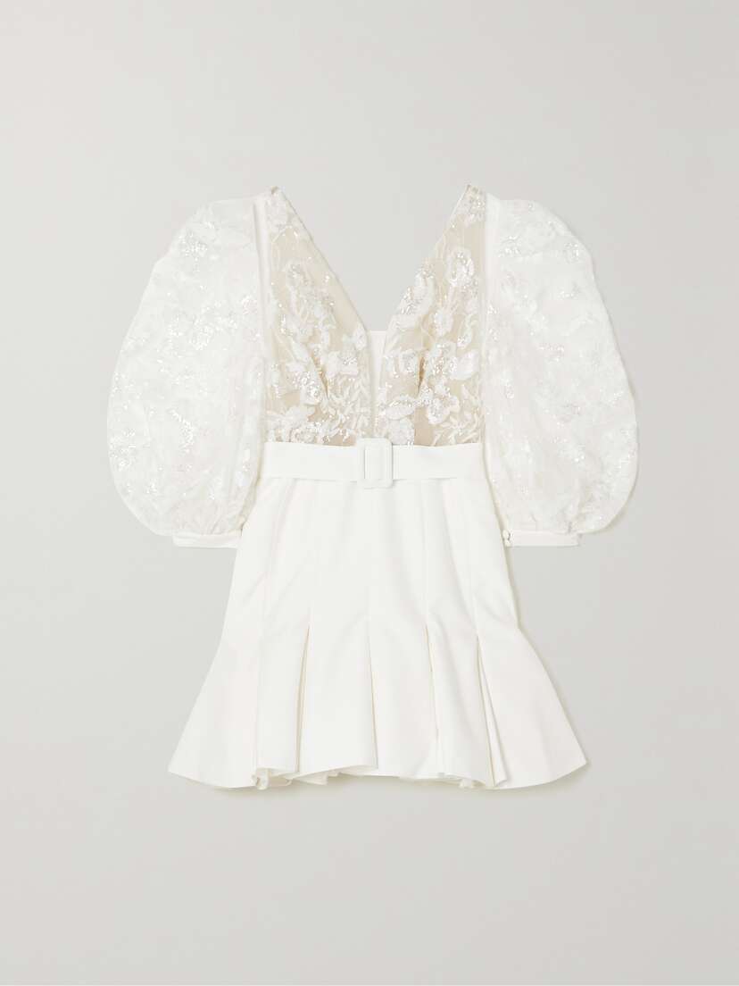 Rime Arodaky Amalfi Open-back Grain De Poudre And Embellished Tulle Mini Dress