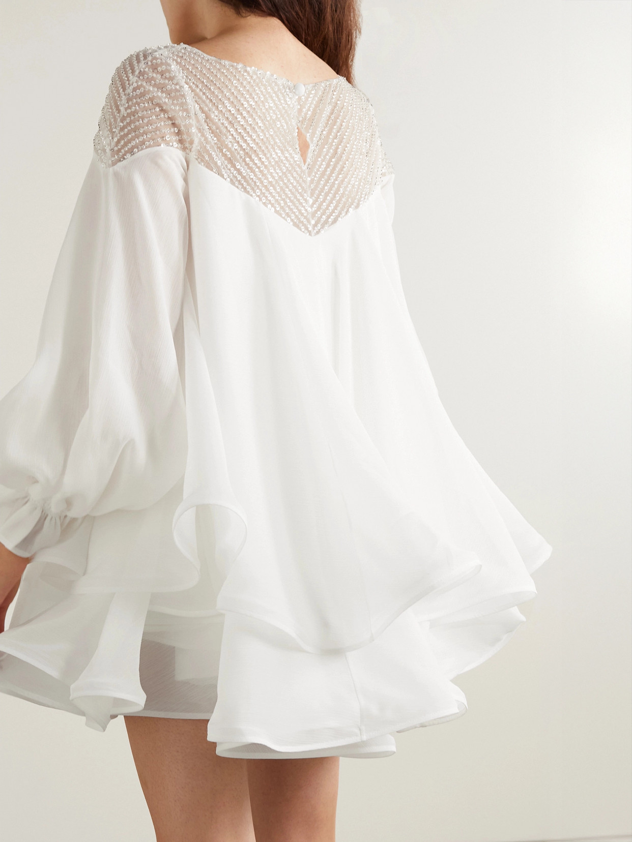 Rime Arodaky Mar Layered Ruffled Bead-embellished Tulle And Silk-organza Mini Dress In White